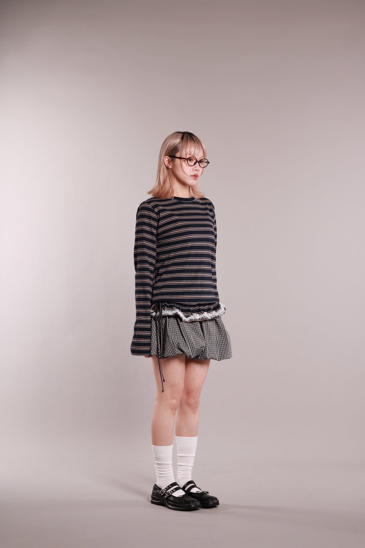 Frilled Lace Stripe Top (Navy)