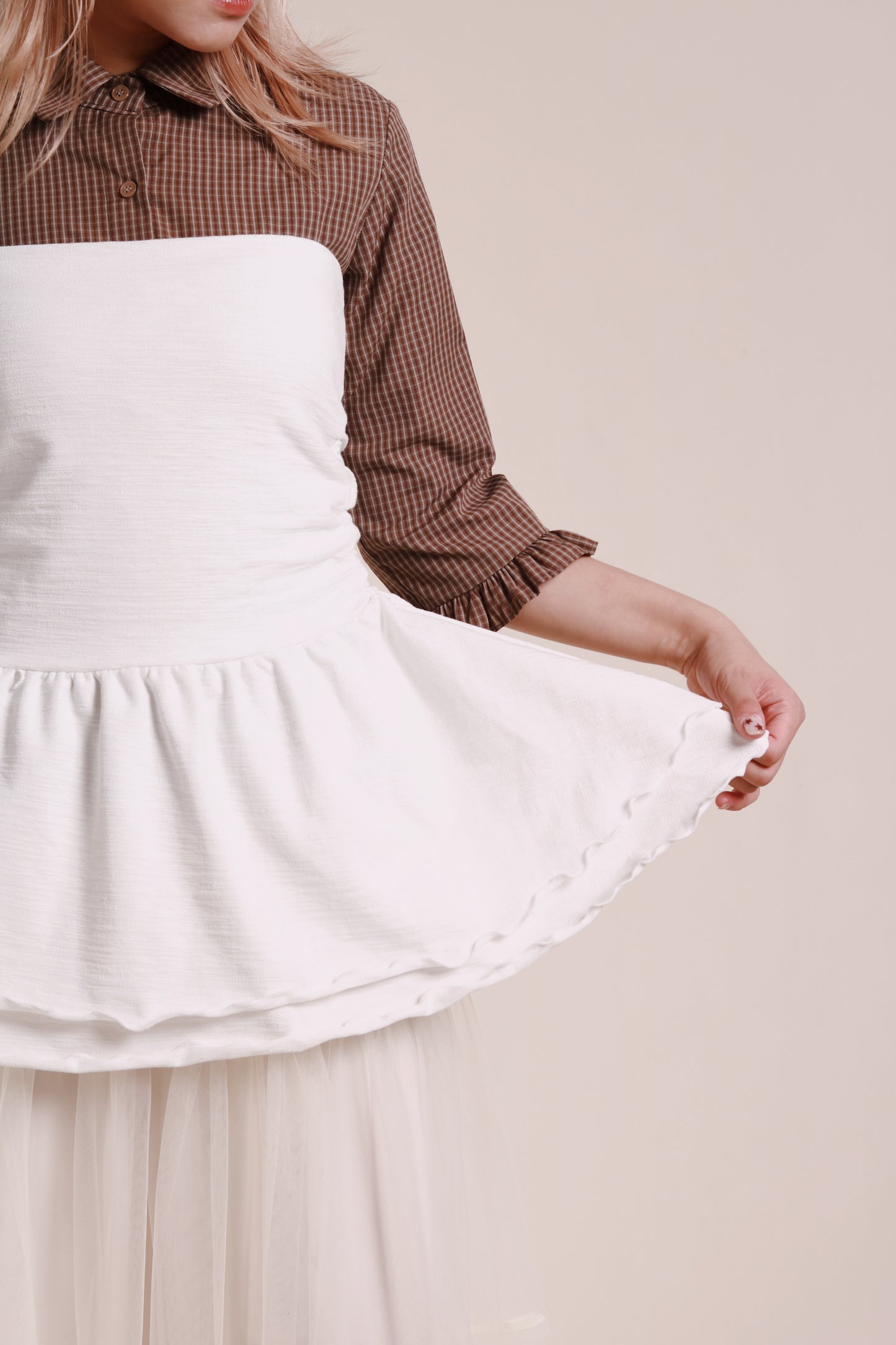 Ruffle Tube Mini Dress (White)