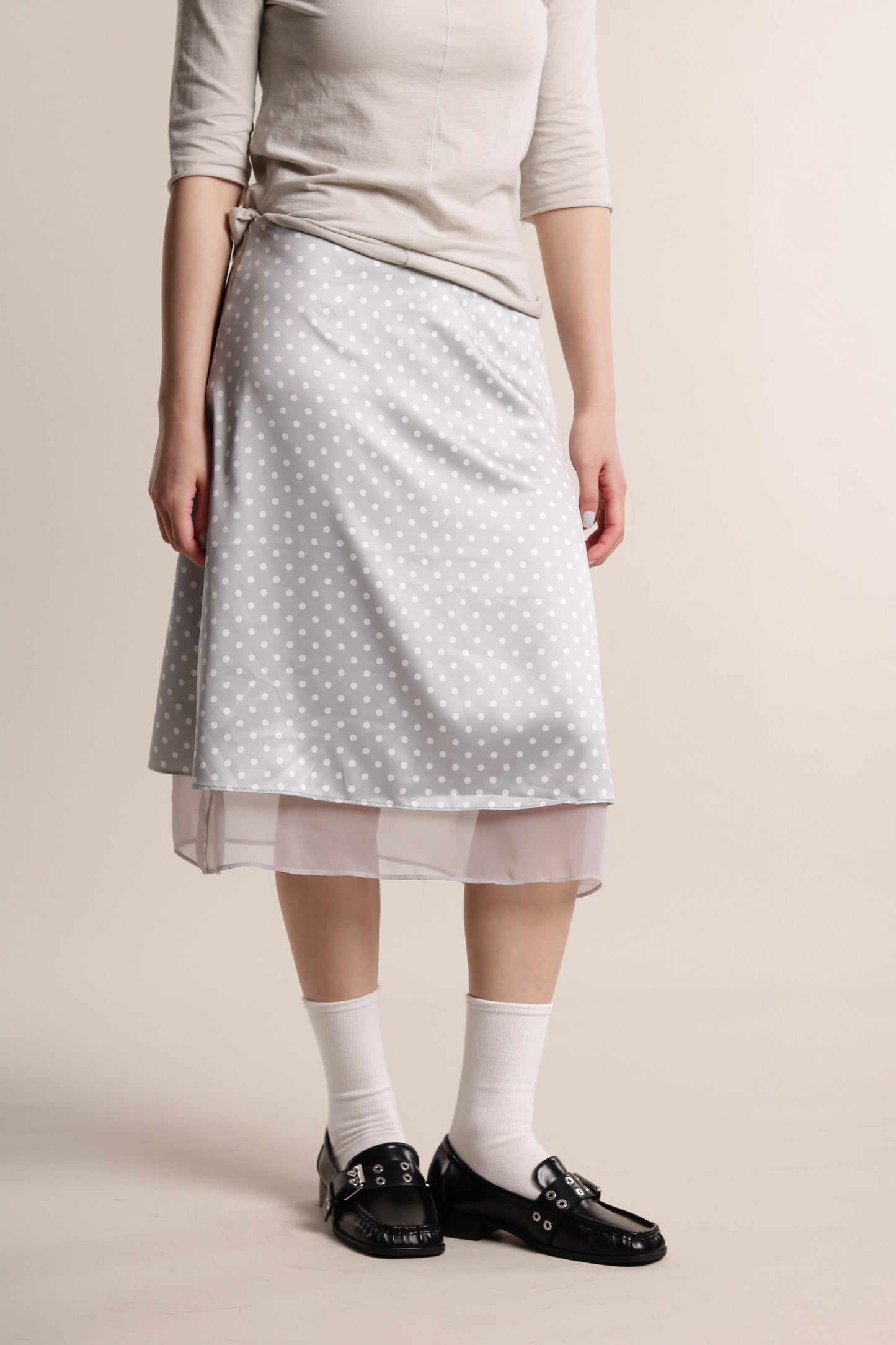 Polka Dot Midi Skirt (Grey)
