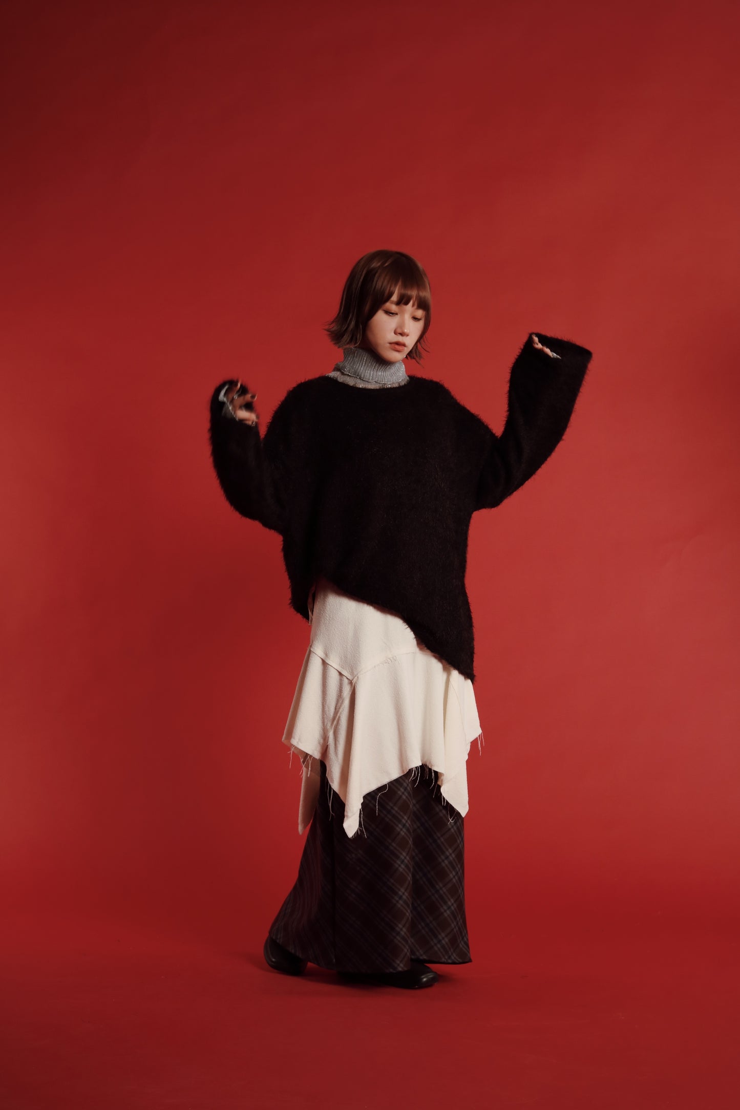 Checkered Slit Skirt (Brown)