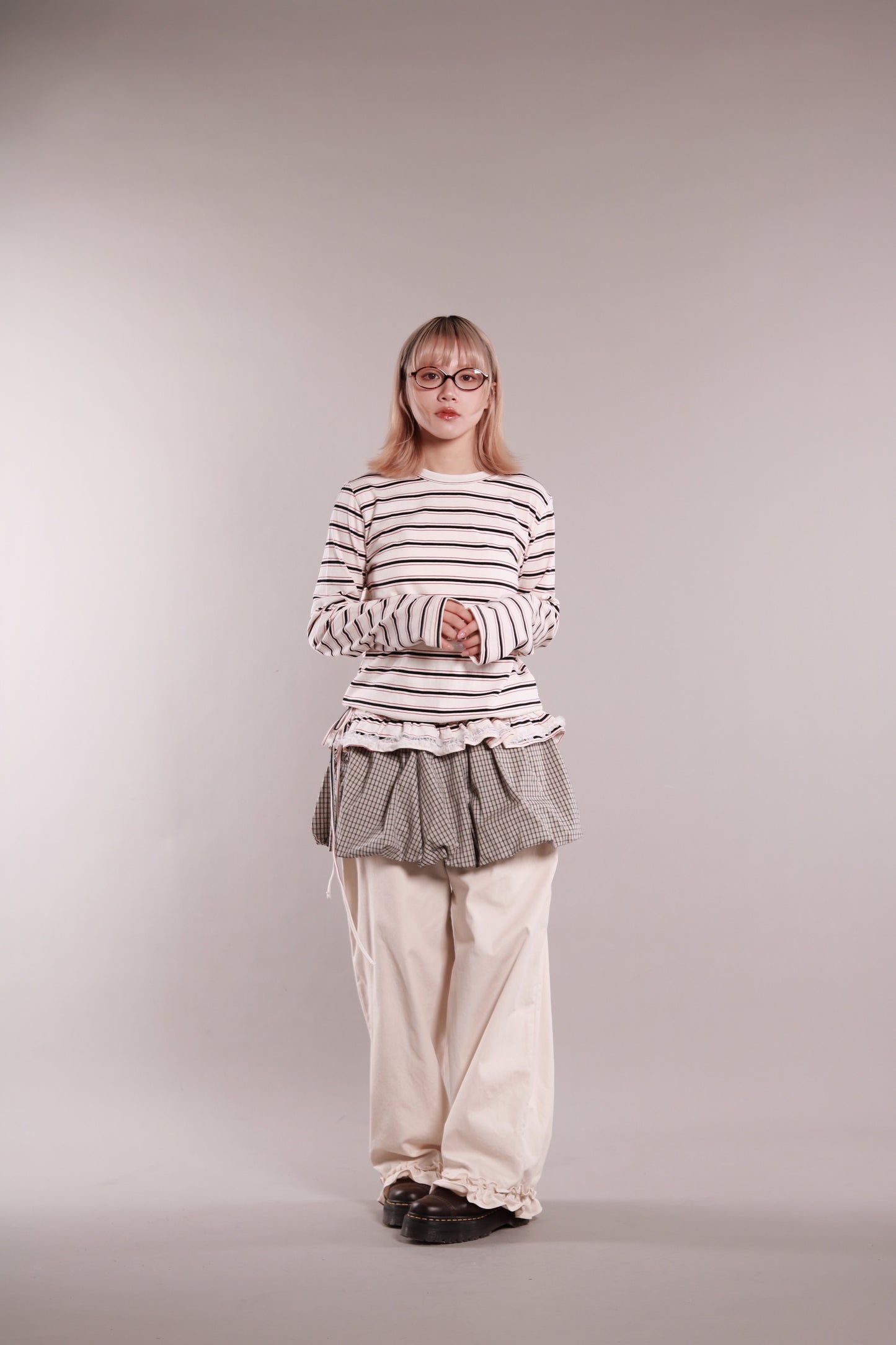 Frilled Lace Stripe Top (Ivory)