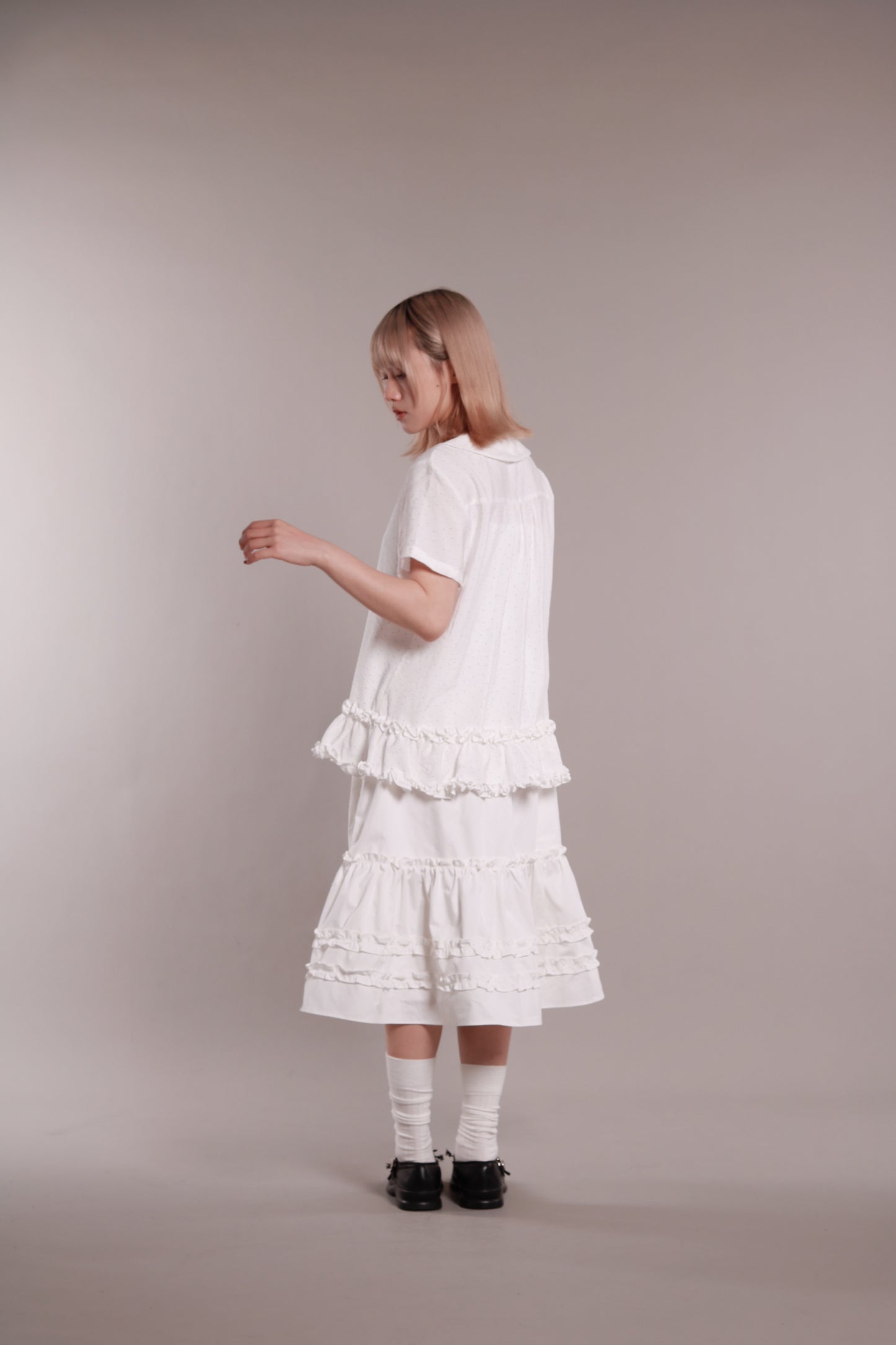Doll Ruffle Midi Skirt (White)