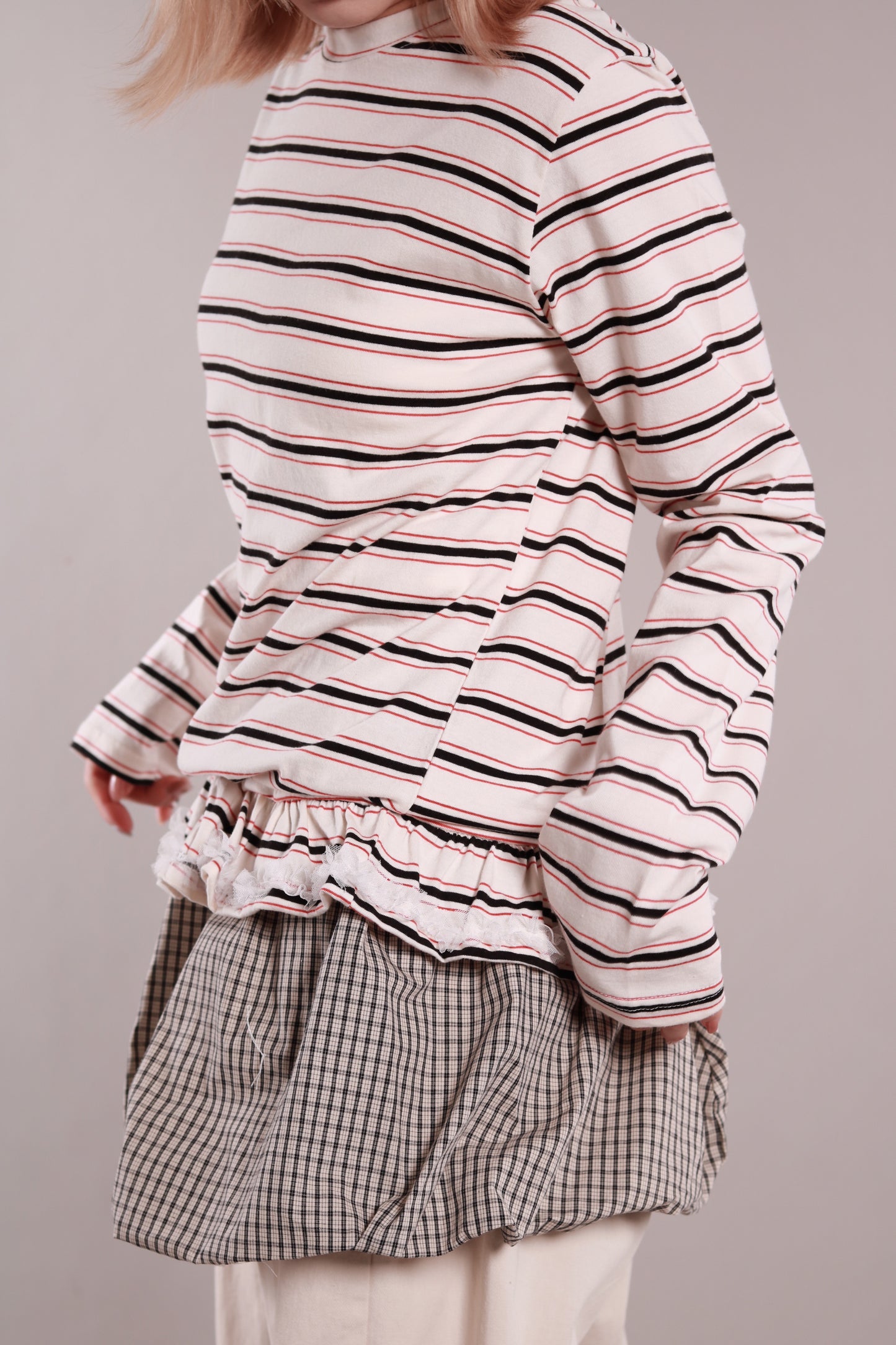 Frilled Lace Stripe Top (Ivory)