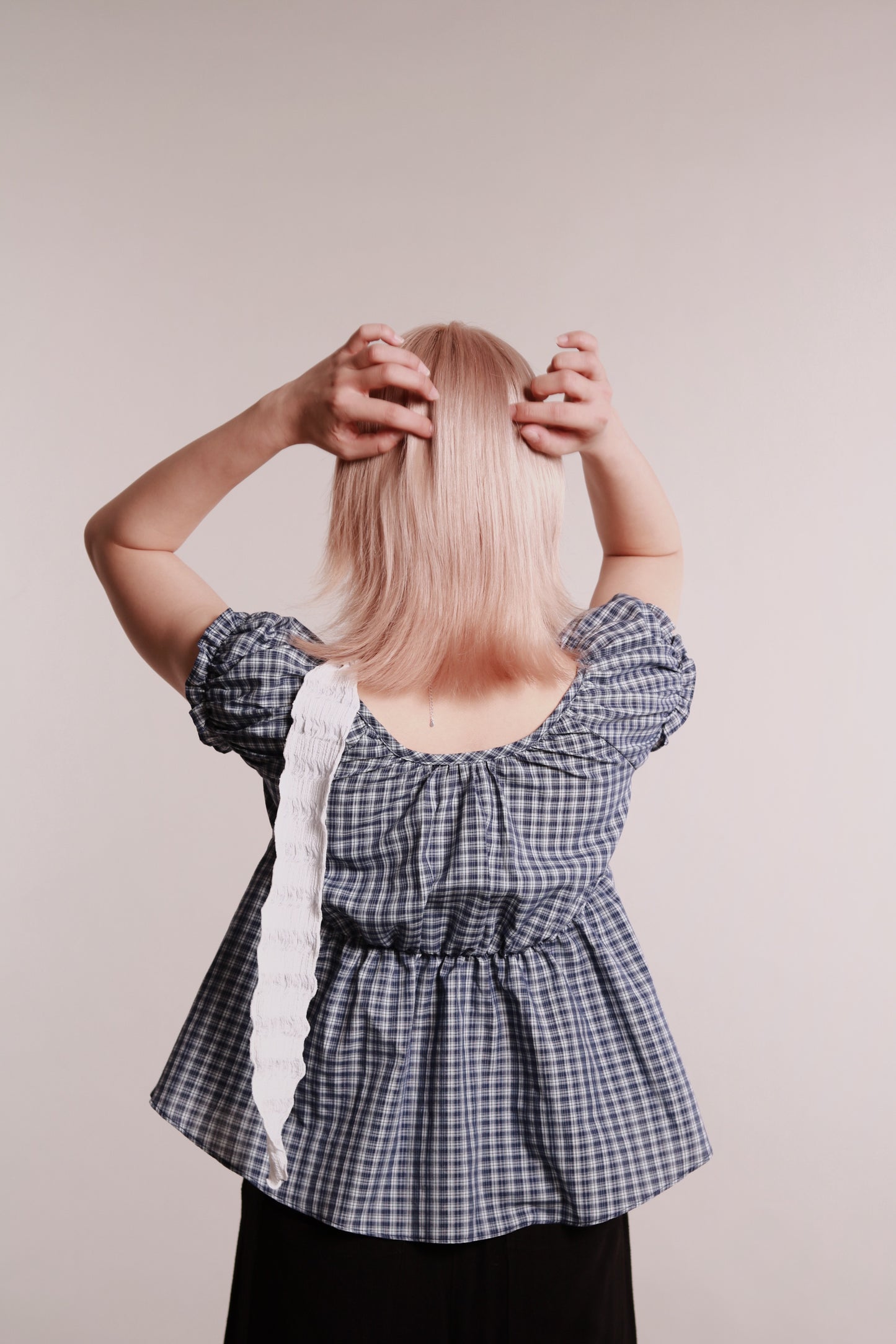 Plaid Button Blouse (Blue)