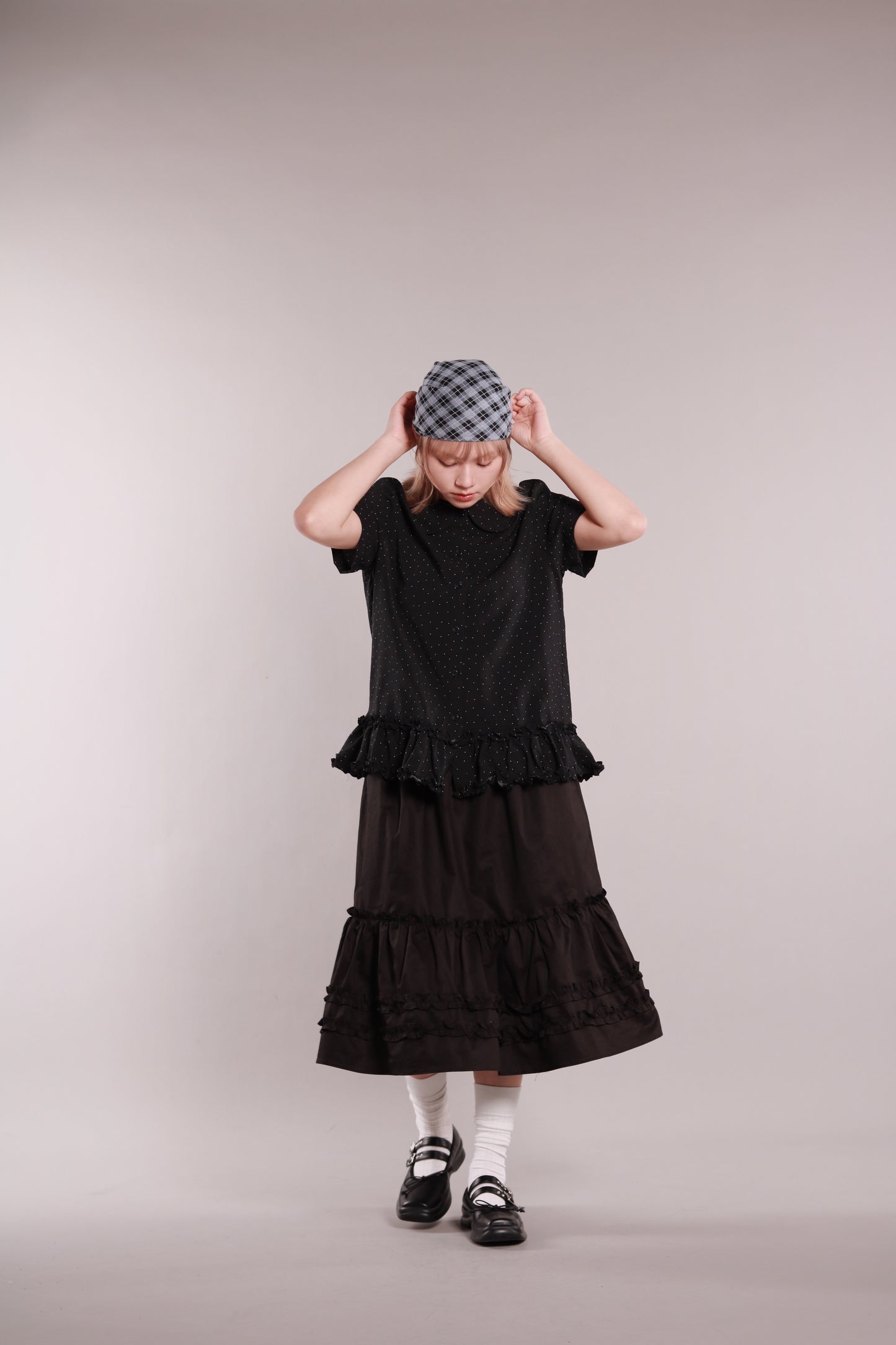 Doll Ruffle Midi Skirt (Black)