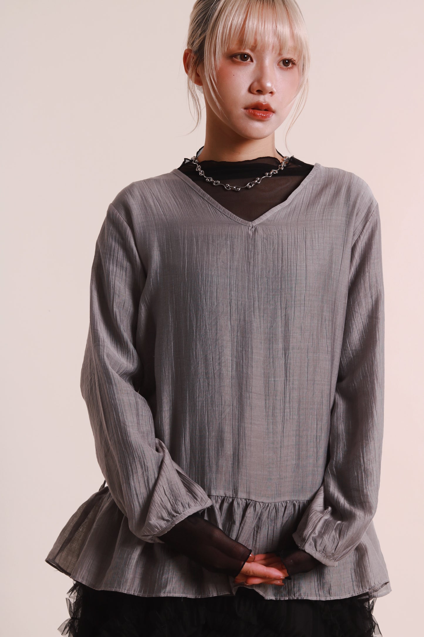 Doll Ruffle Blouse (Grey)