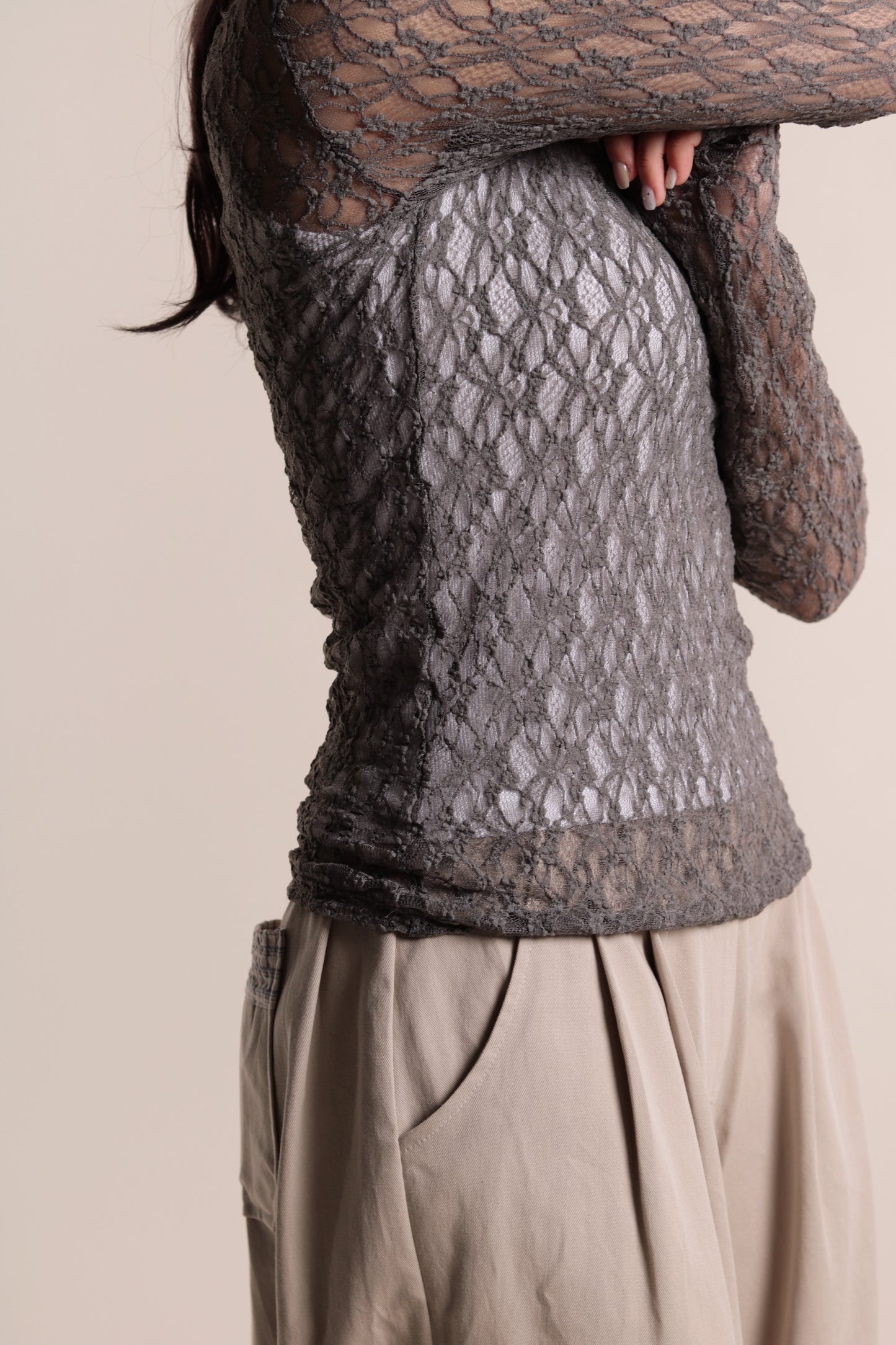 Lace Long Sleeve Top (Grey)