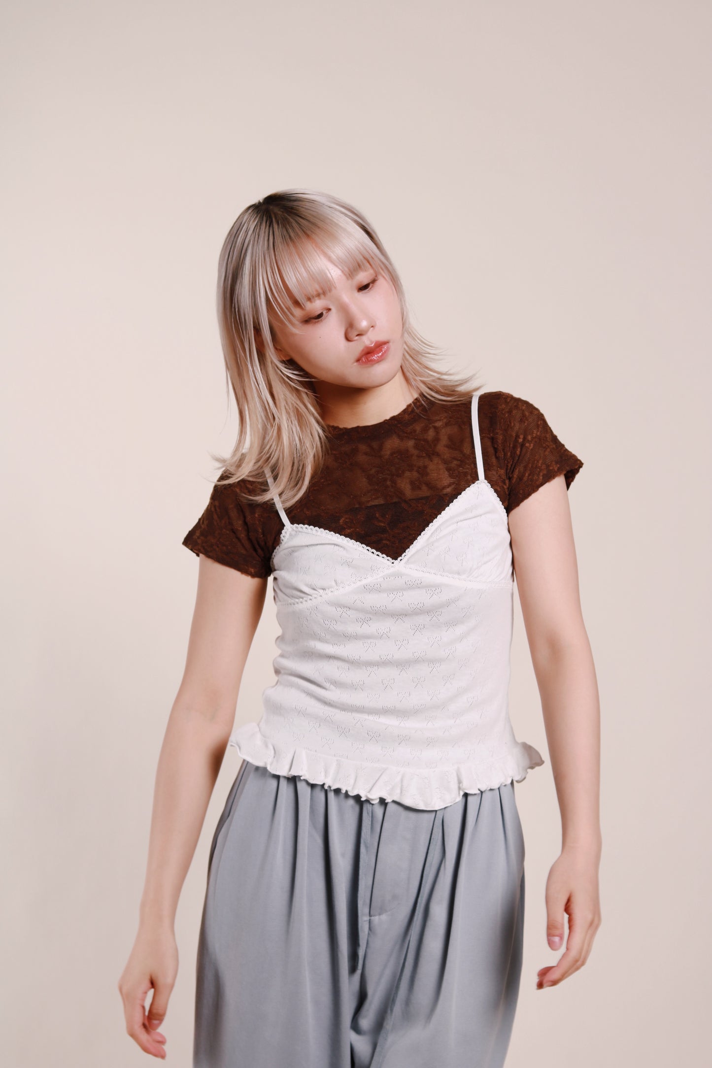 Ruffle Ribbon Sleeveless Top (White)