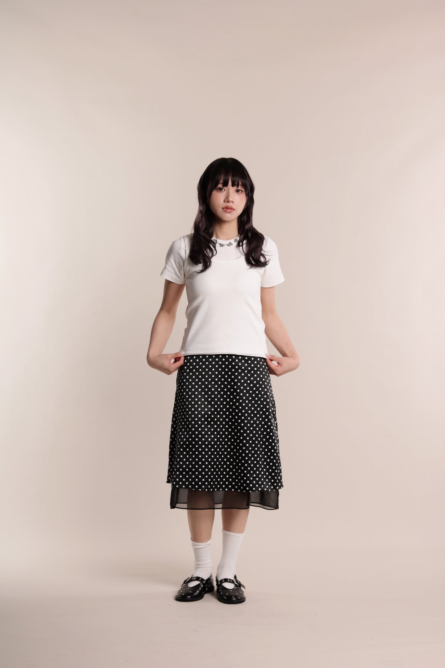 Polka Dot Midi Skirt (Black)