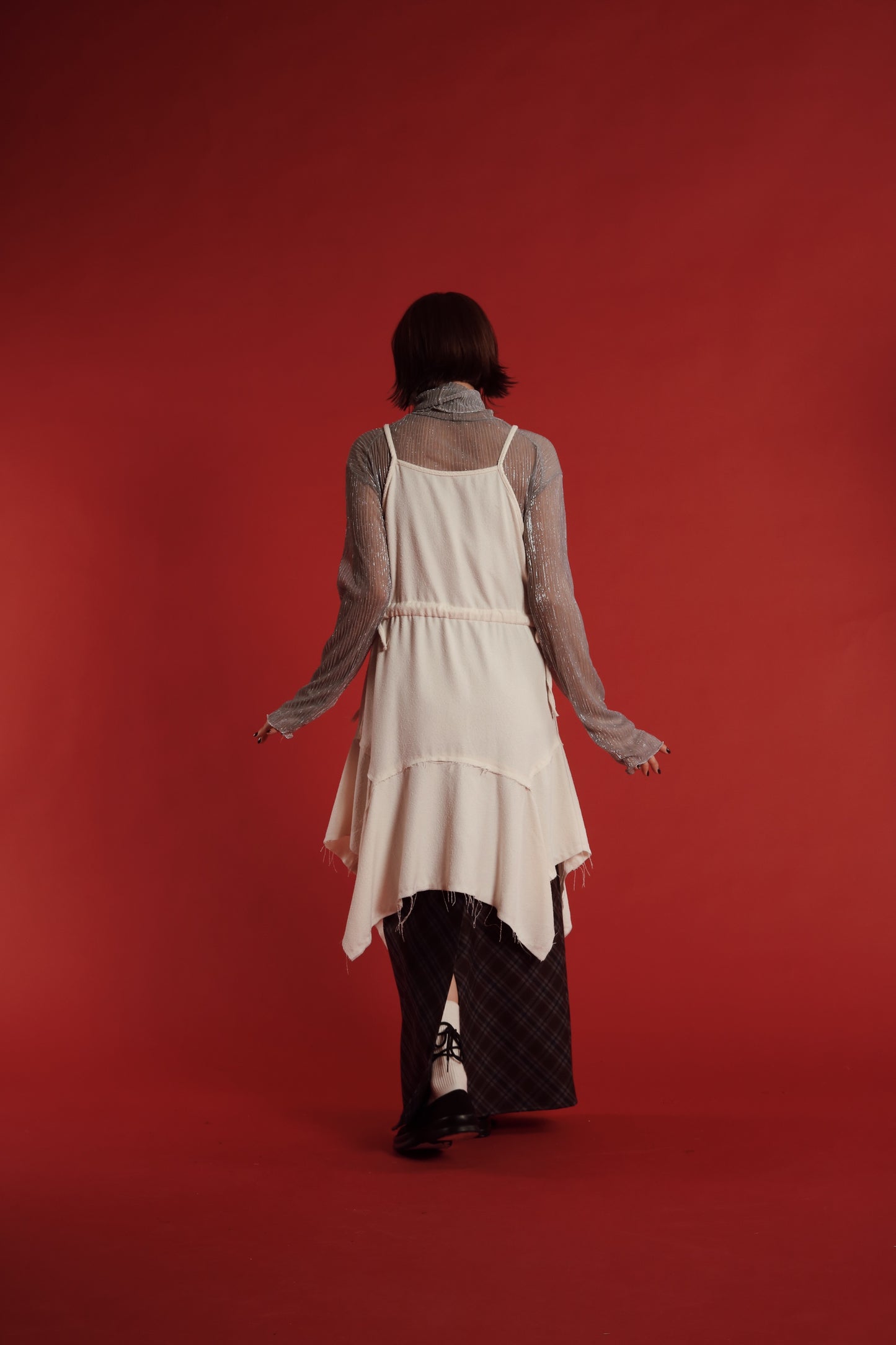 Checkered Slit Skirt (Brown)