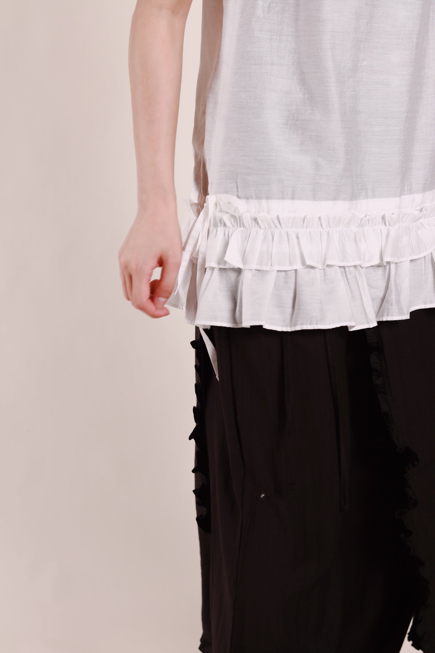 Double Ruffle Sleeveless Top (White)