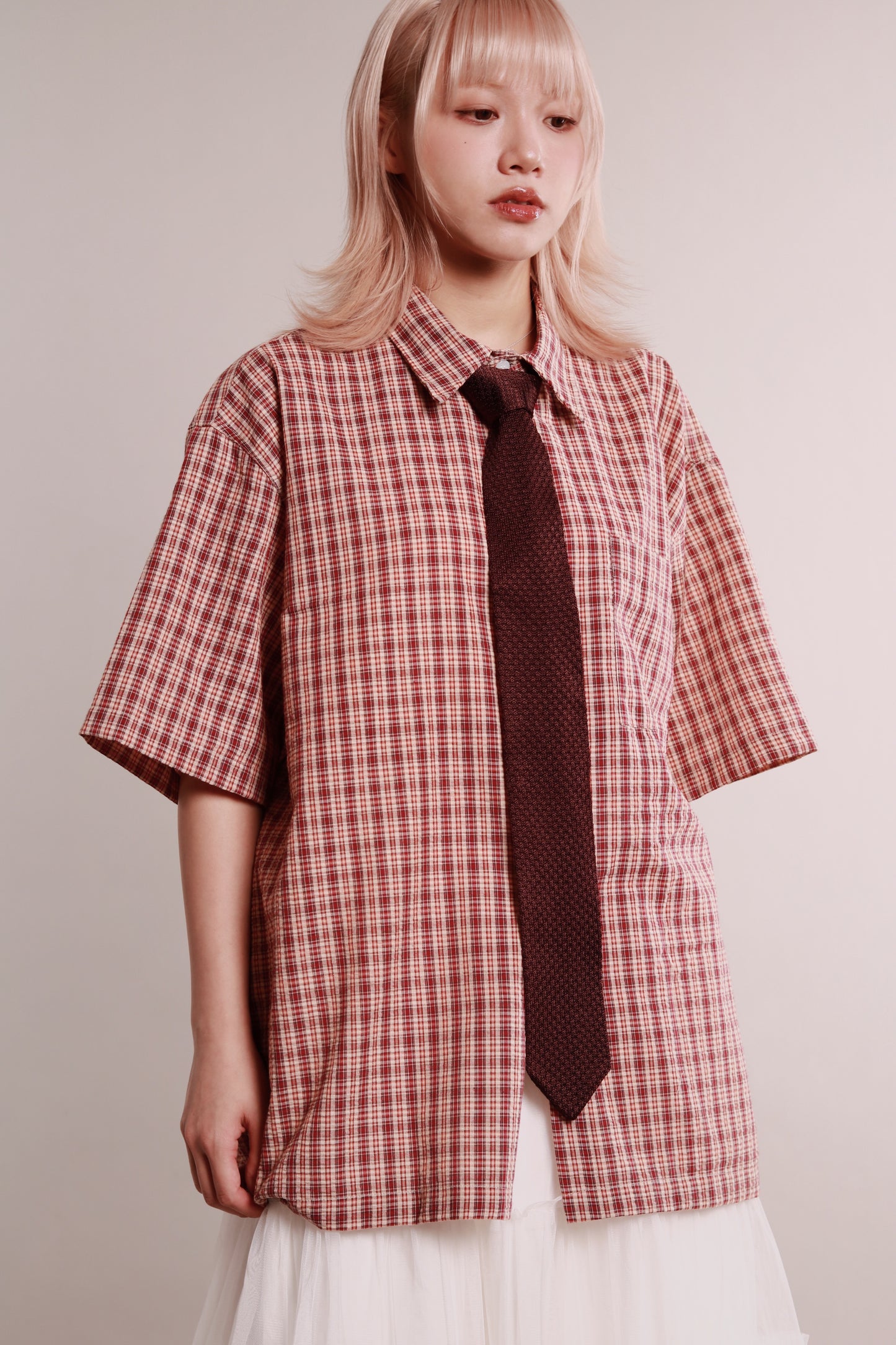 Plaid Loose Shirt (Brown)