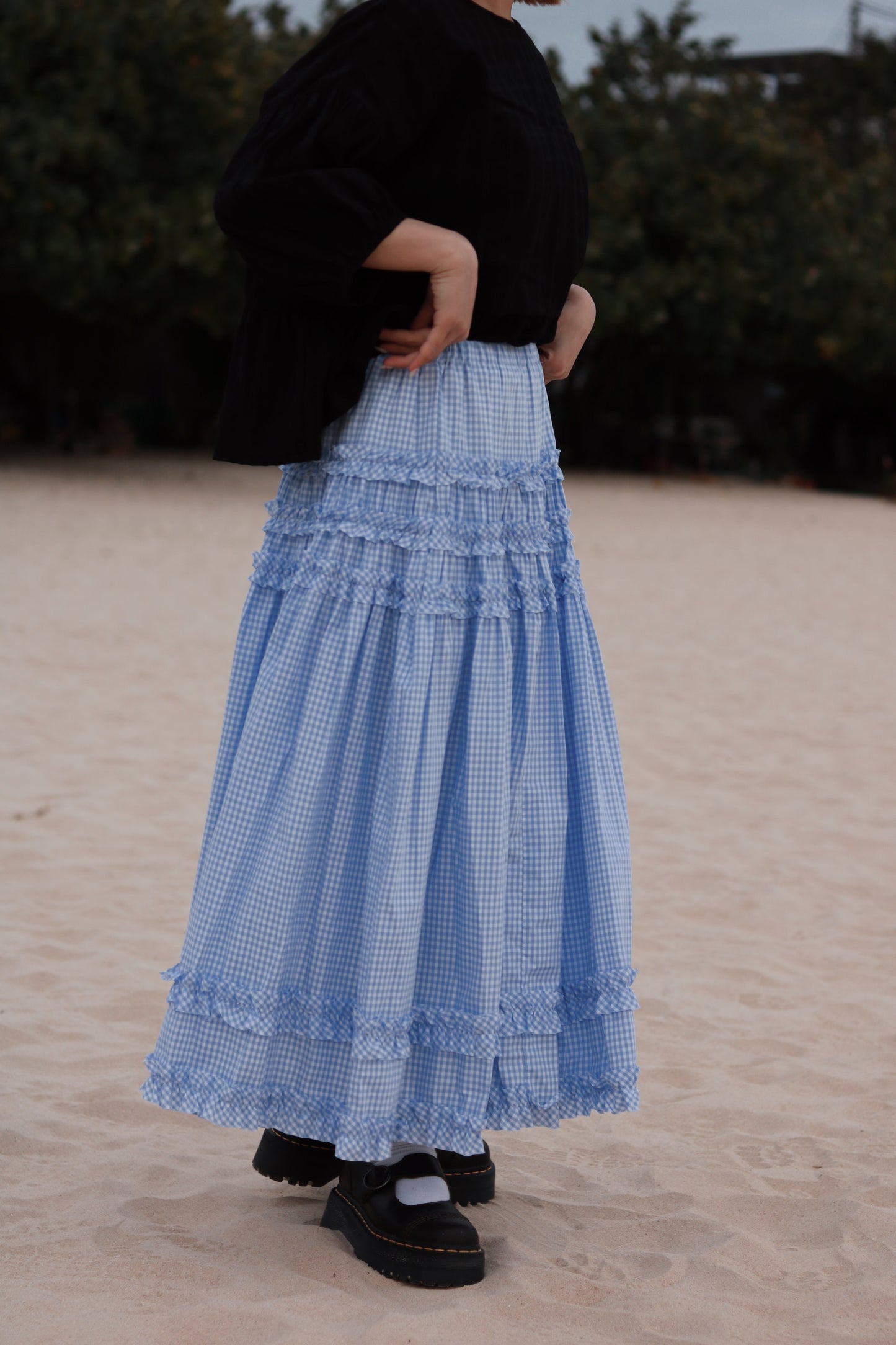 Doll Checkered Ruffle Skirt (Blue)