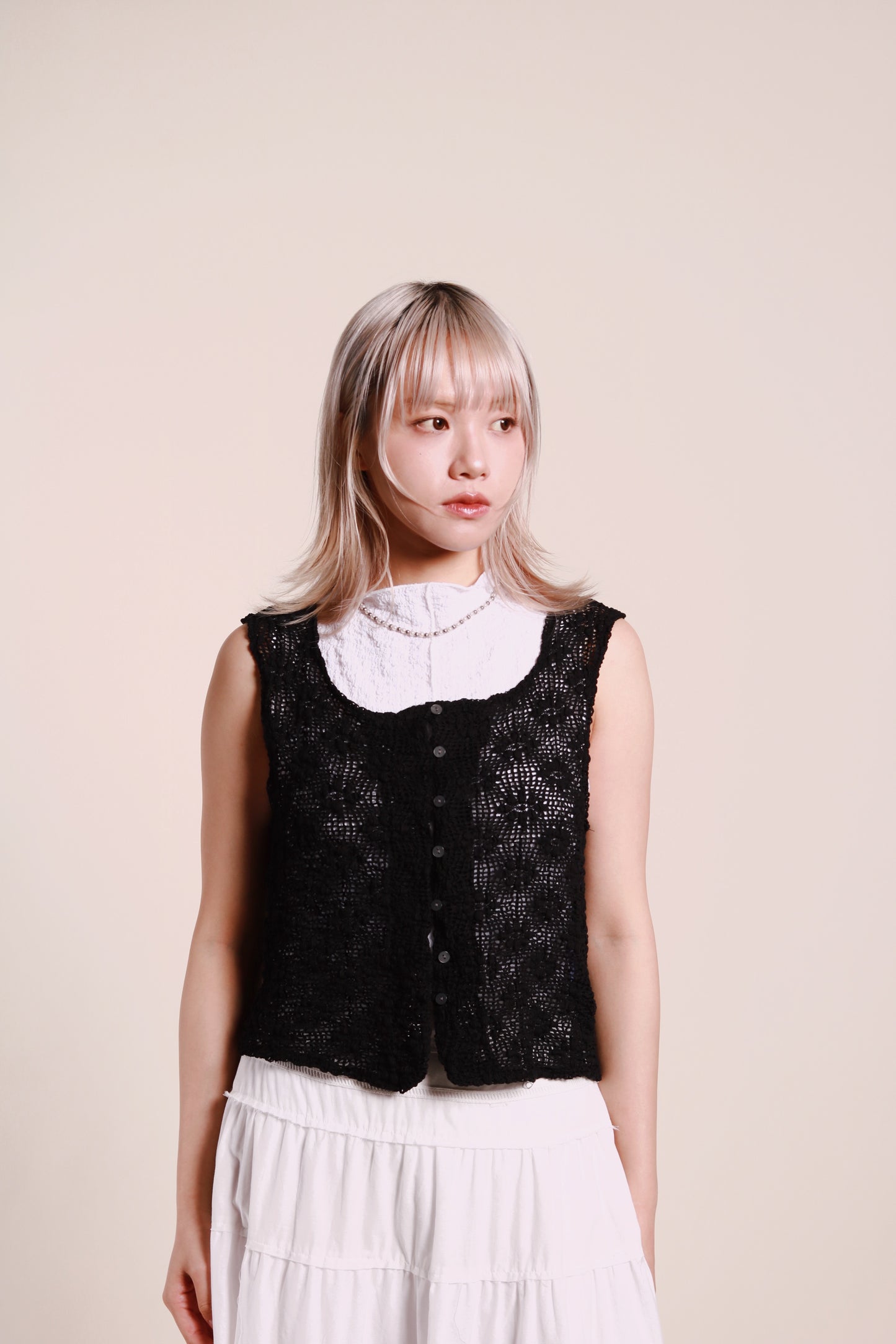 Ruffle Sleeveless Top (White)