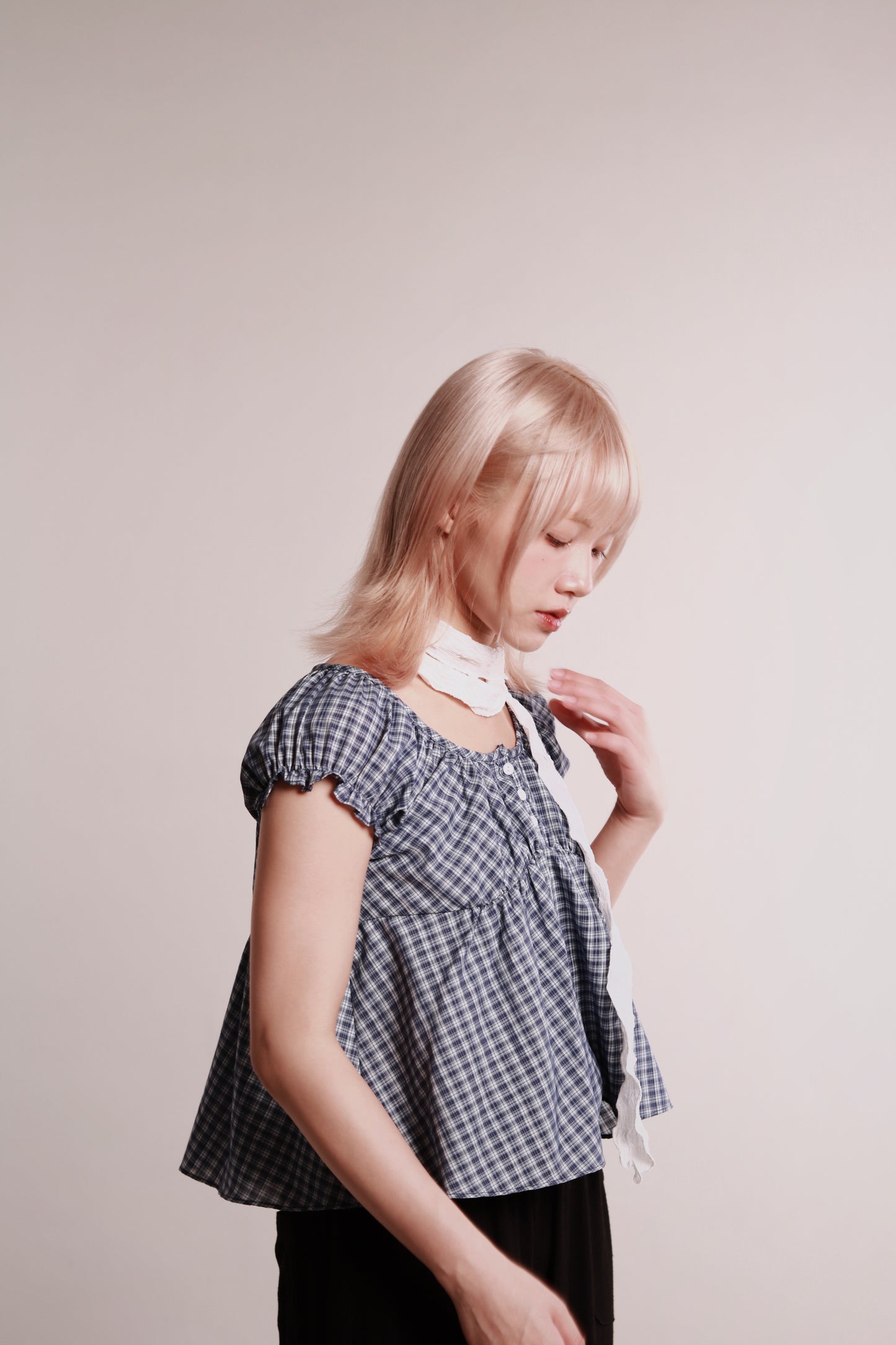 Plaid Button Blouse (Blue)