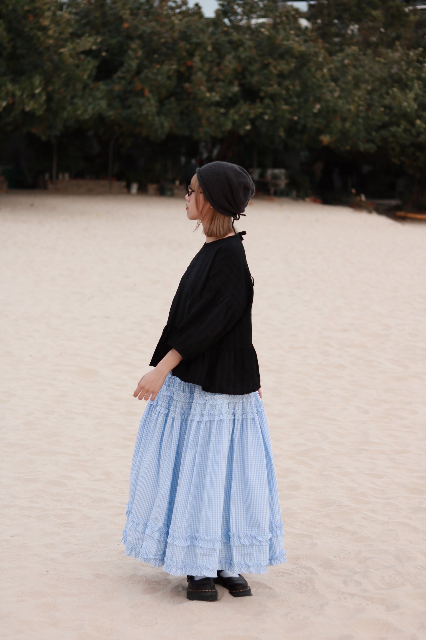 Doll Checkered Ruffle Skirt (Blue)