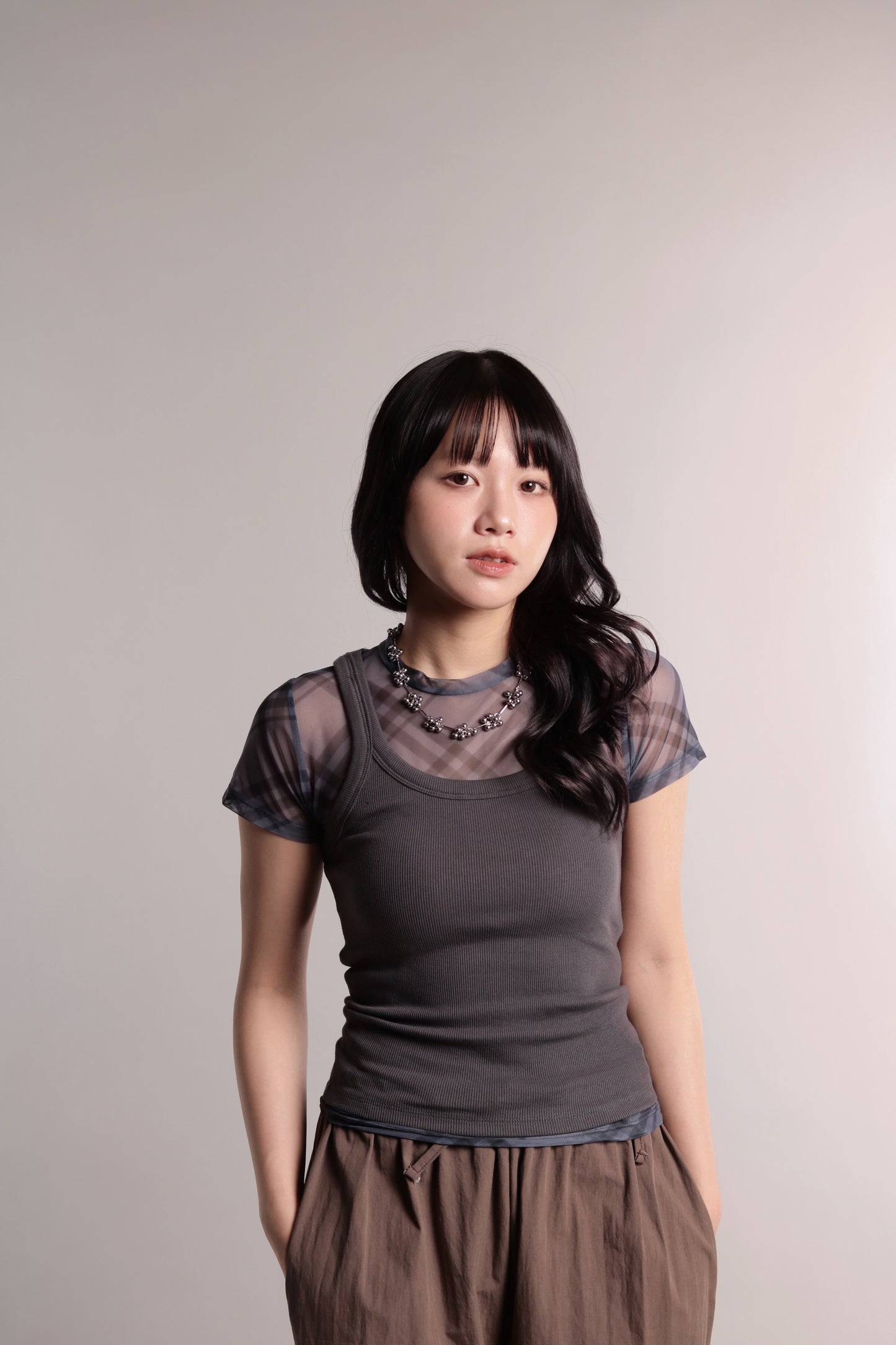 Checker Mesh Tee (Charcoal)
