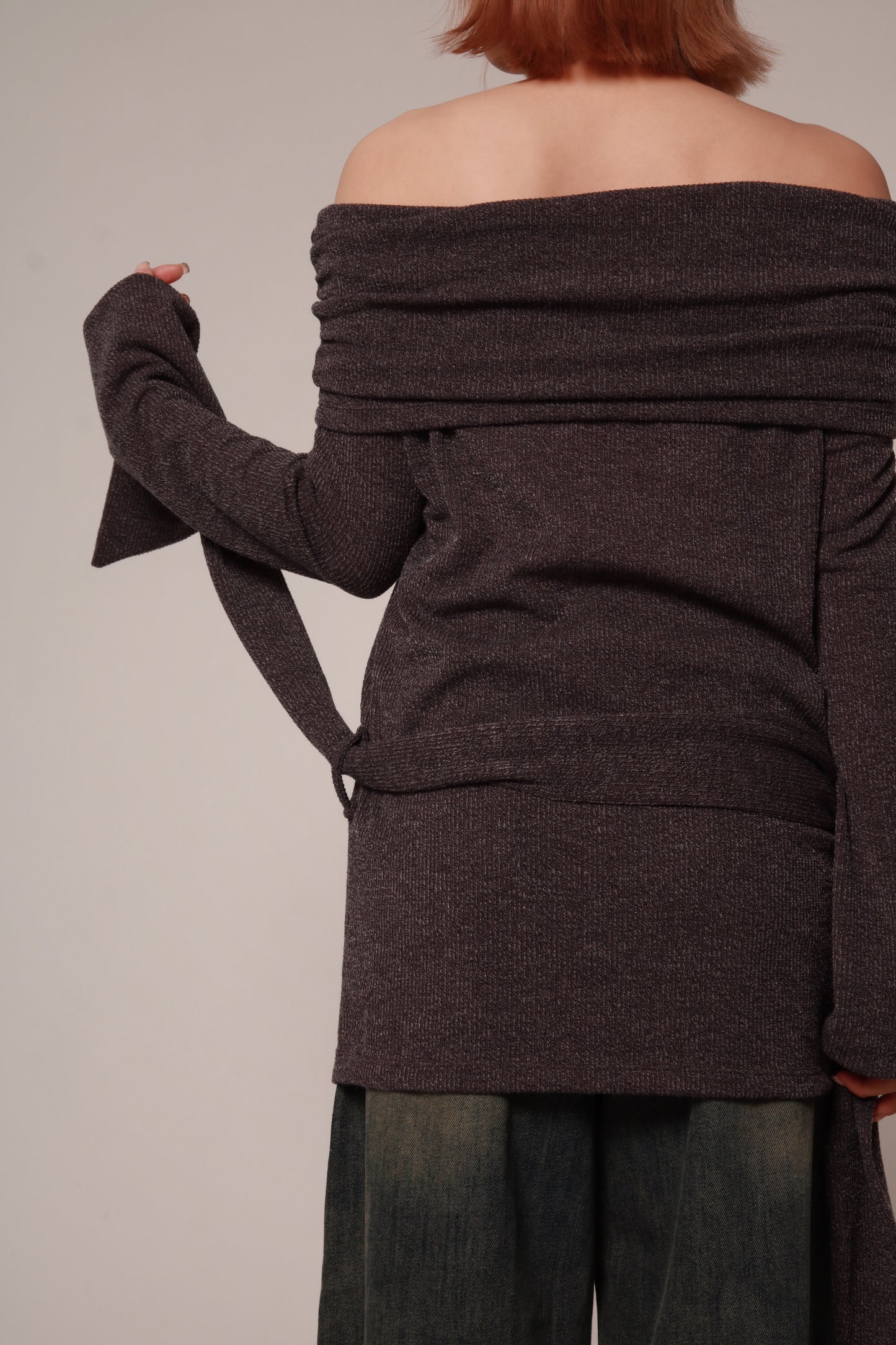 Off Shoulder Knit Top (Charcoal)