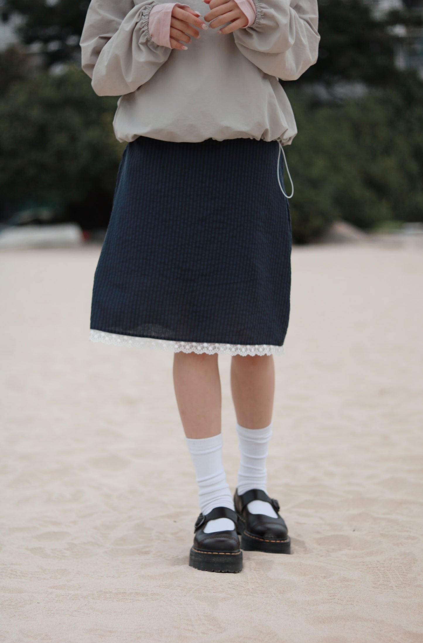 Striped Lace Mini Skirt (Navy)