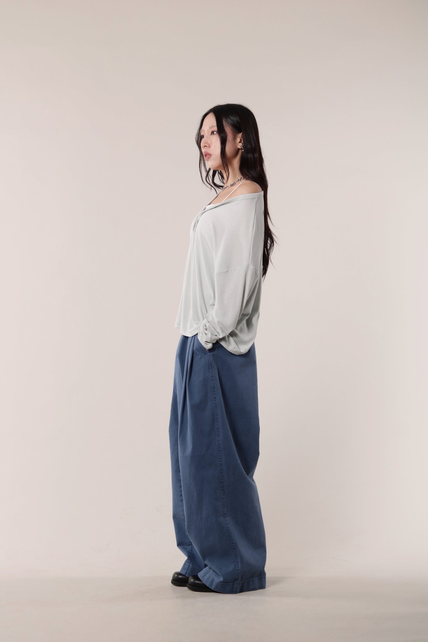 Lazy Button Long Tee (Mint Grey)