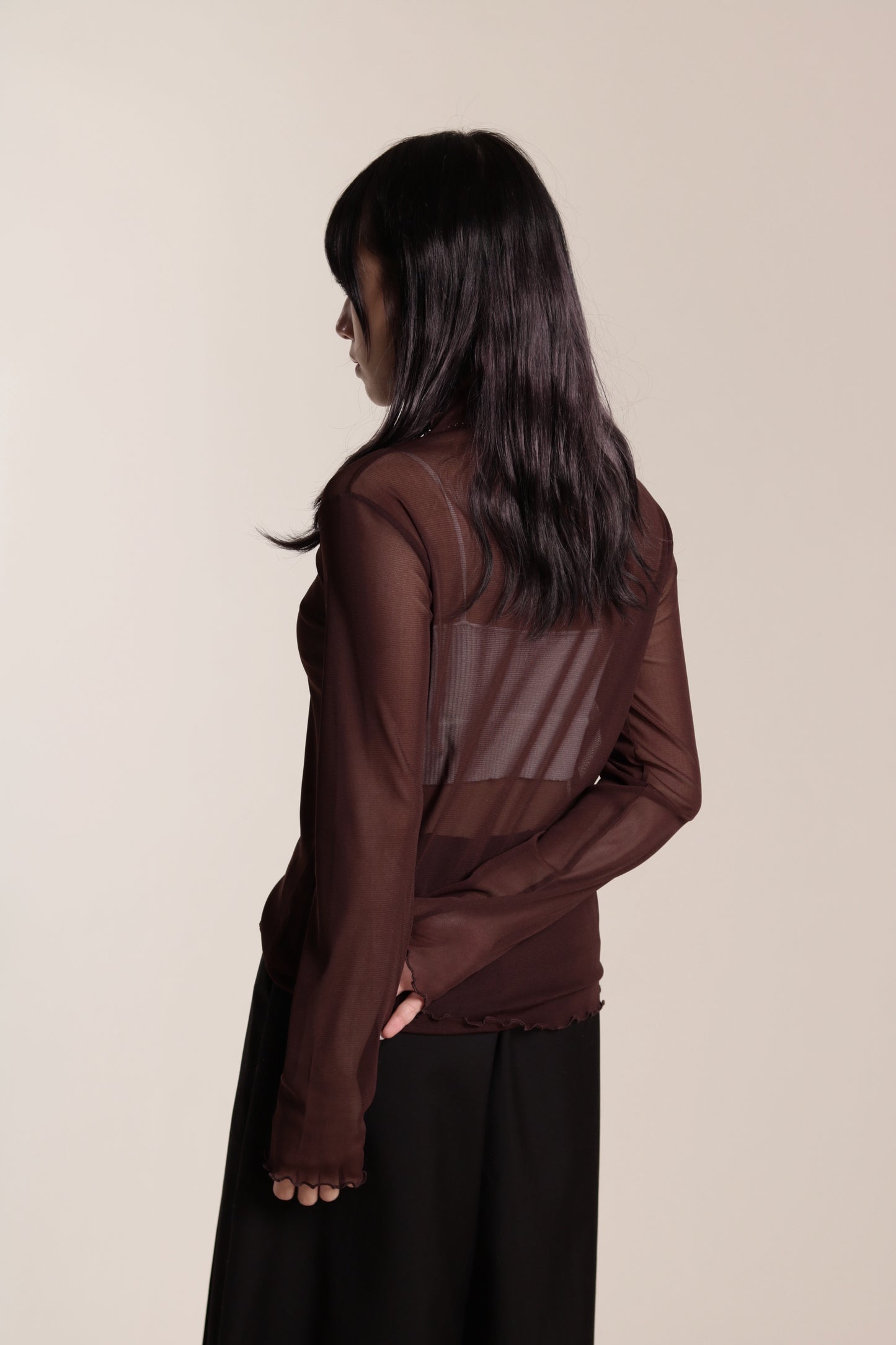 Ruffle See Through Top (Brown)