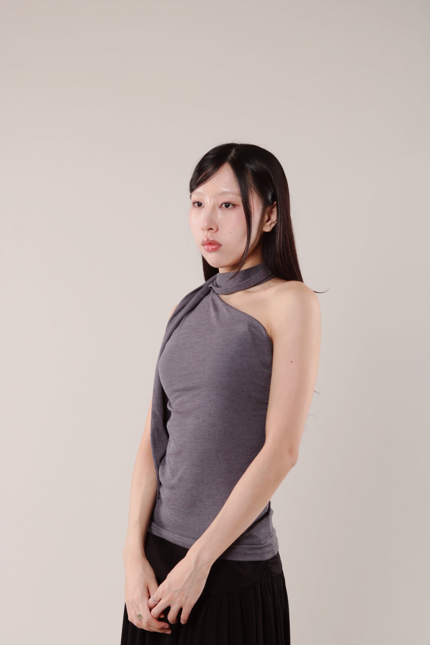 Linen Scarf Top (Charcoal)
