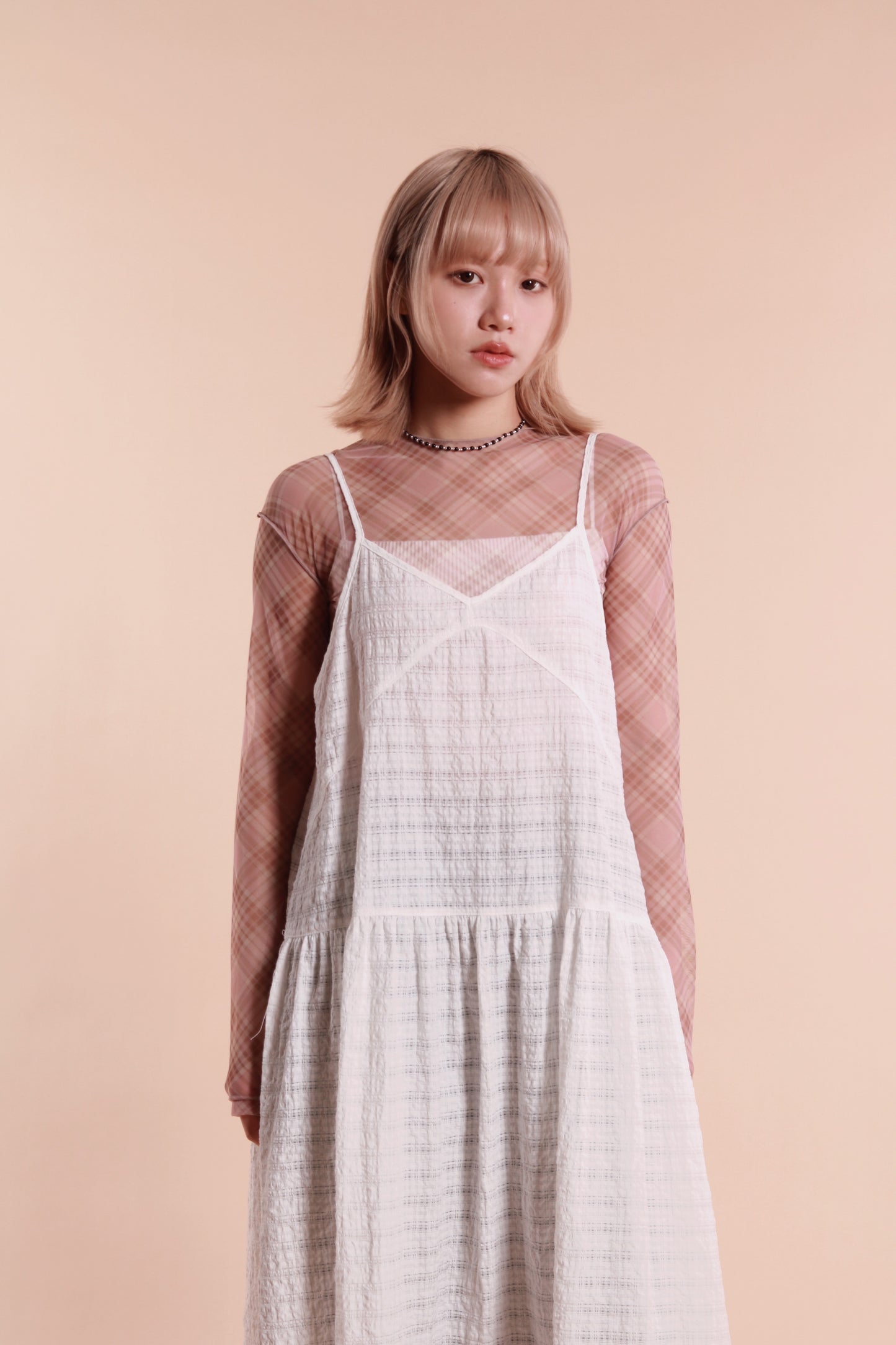 Textured Sleeveless Dress (White)