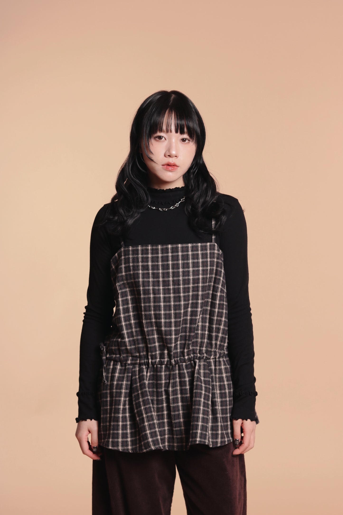 Checkered Sleeveless Top (Navy)