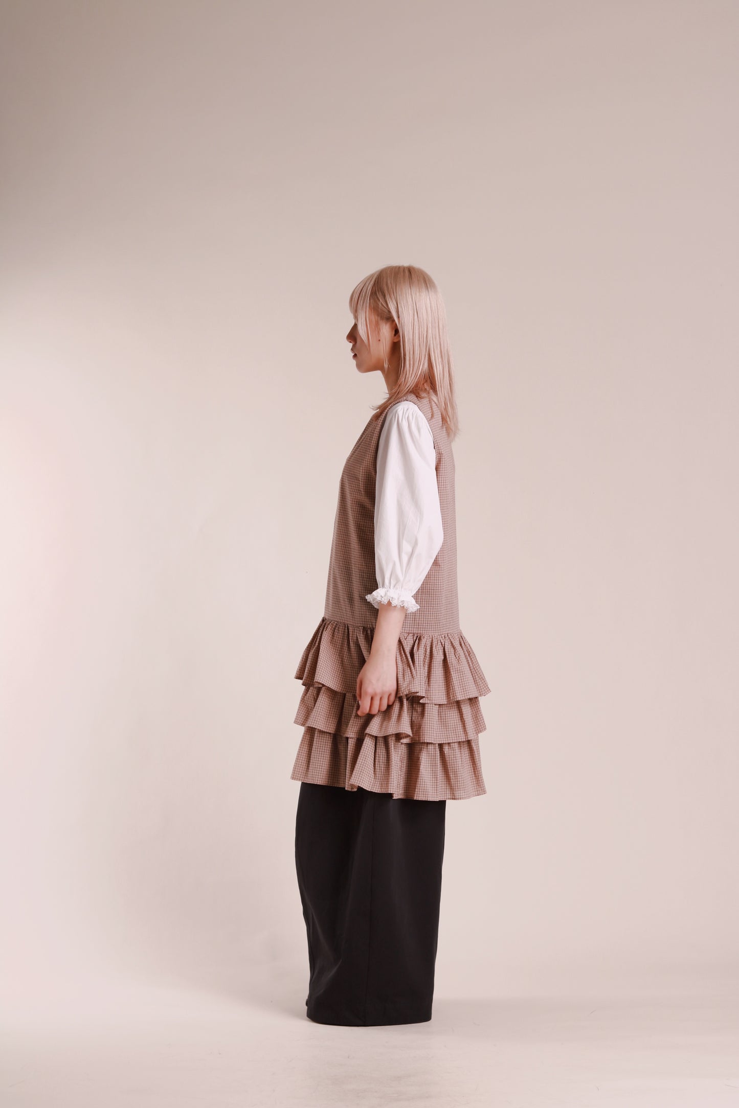 Layered Ruffle Dress (Beige)