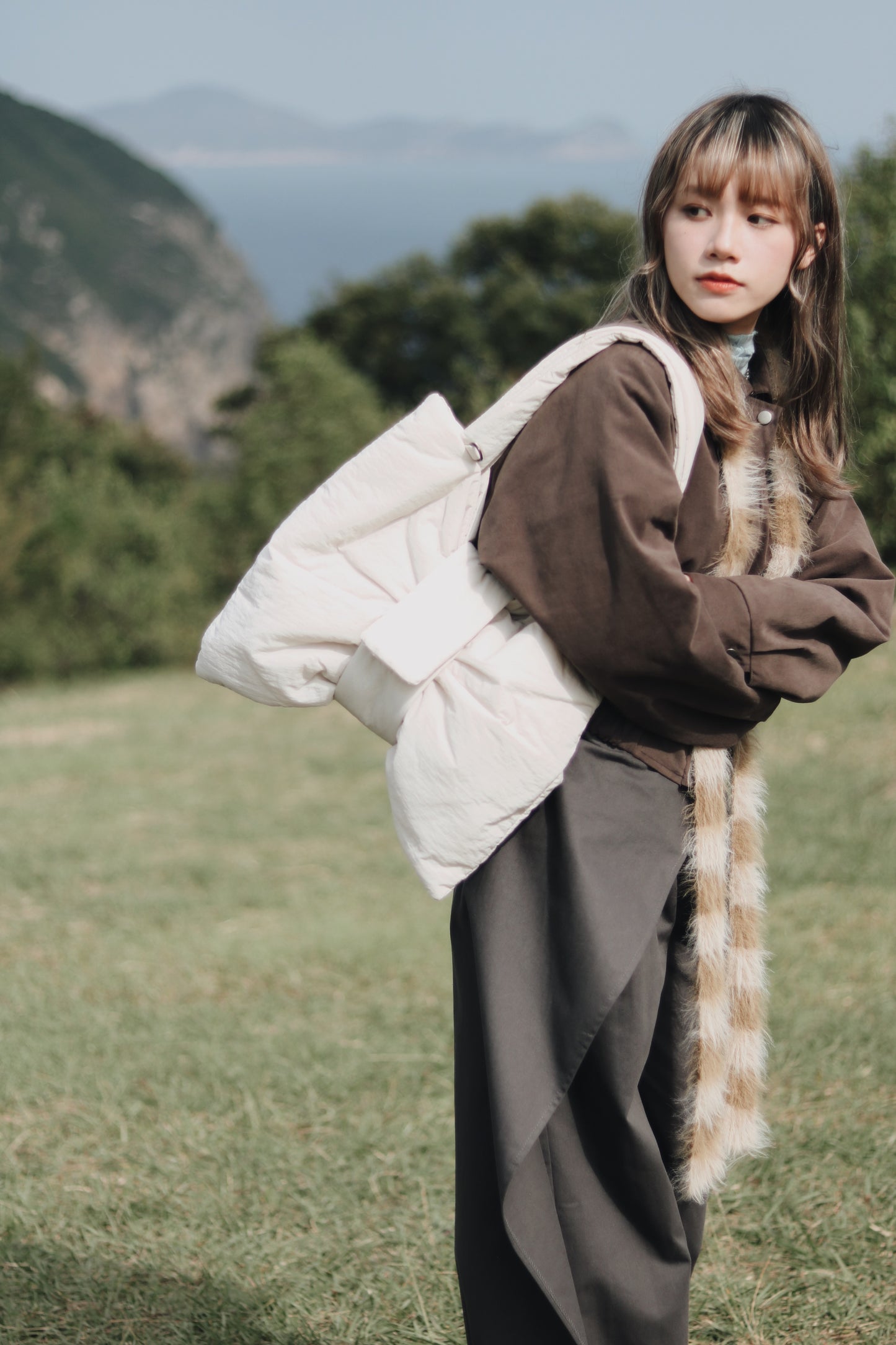 Cropped Blouson Jacket (Brown)