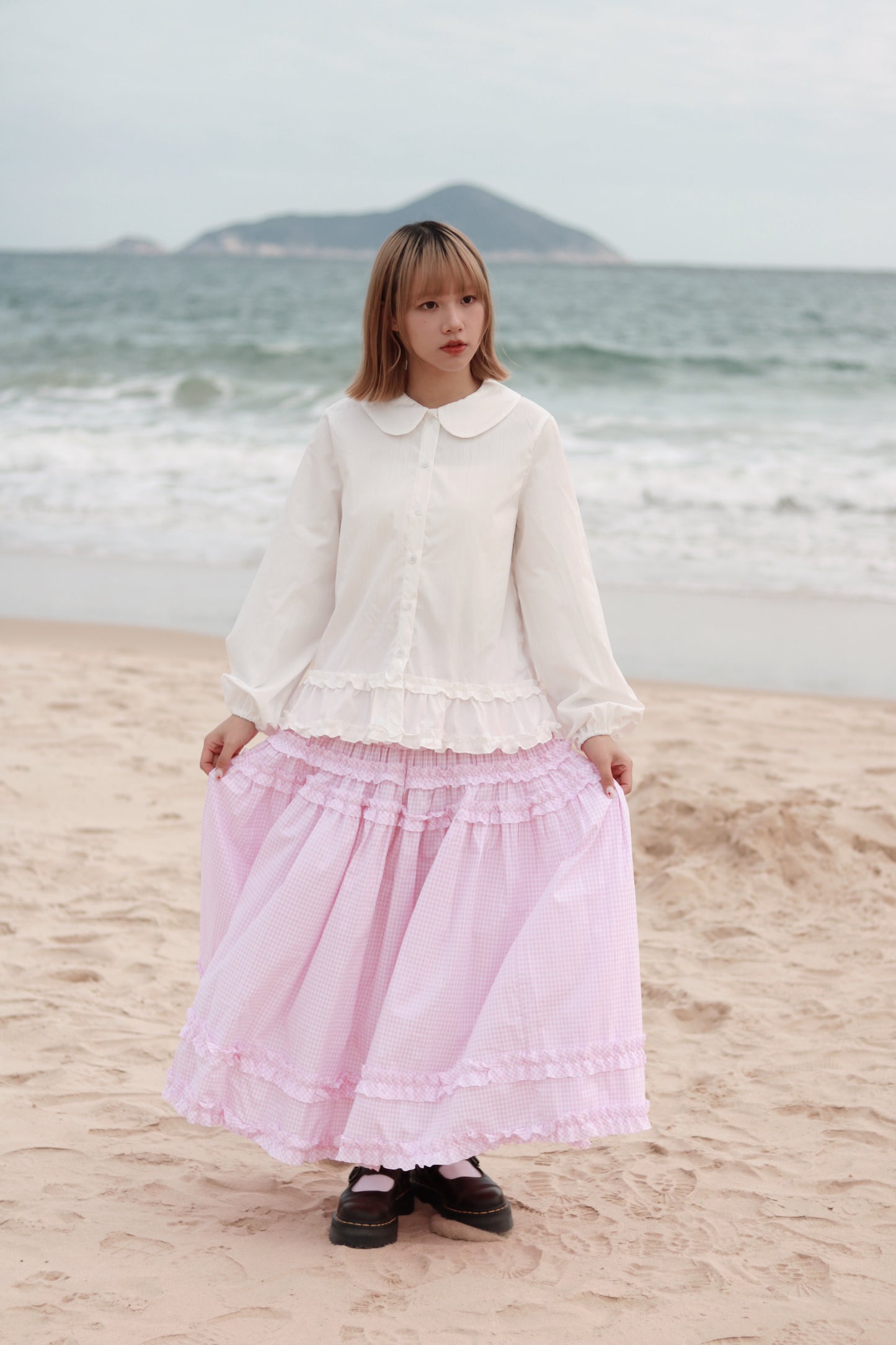 Doll Checkered Ruffle Skirt (Pink)