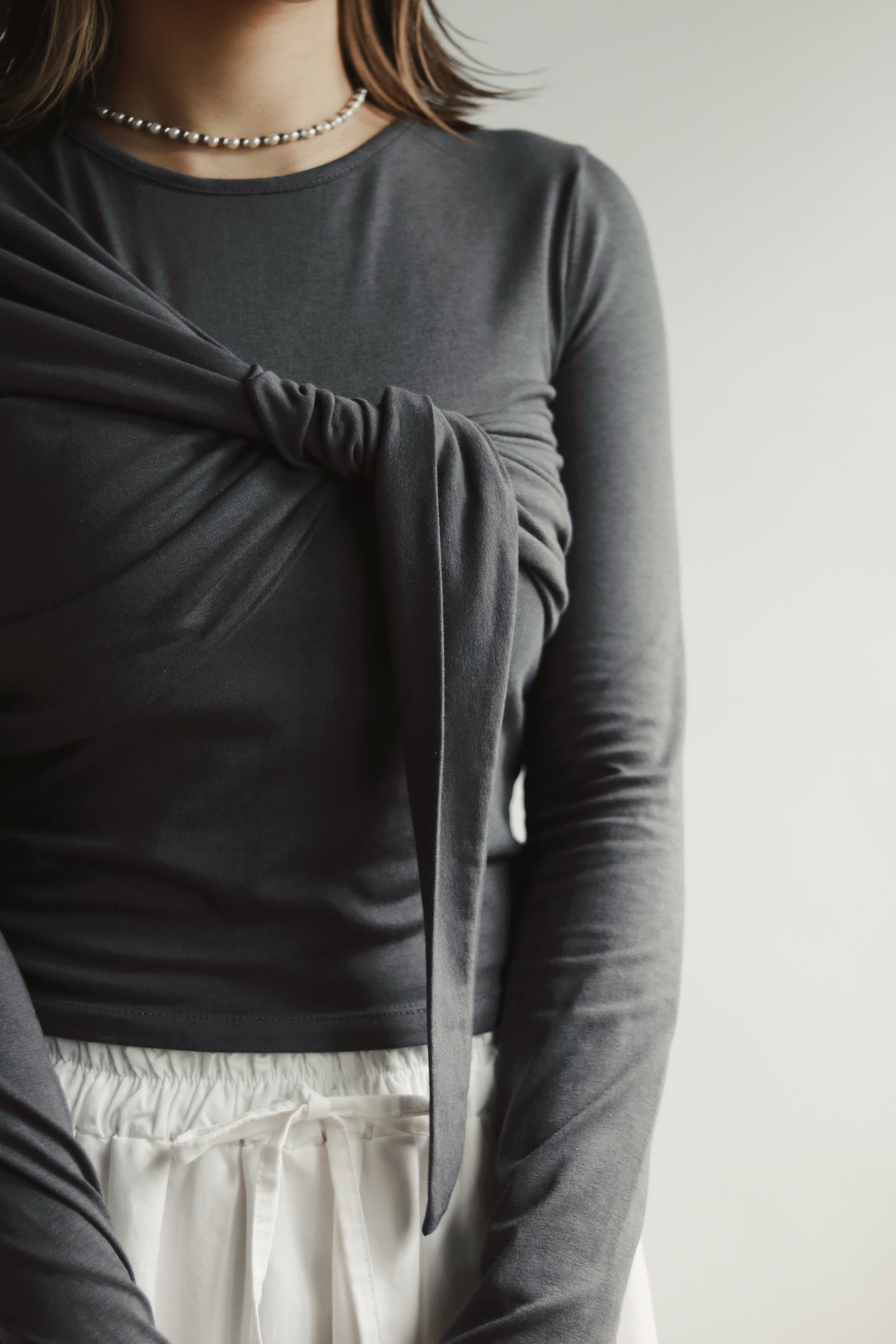 Gathered Long Tee (Charcoal)