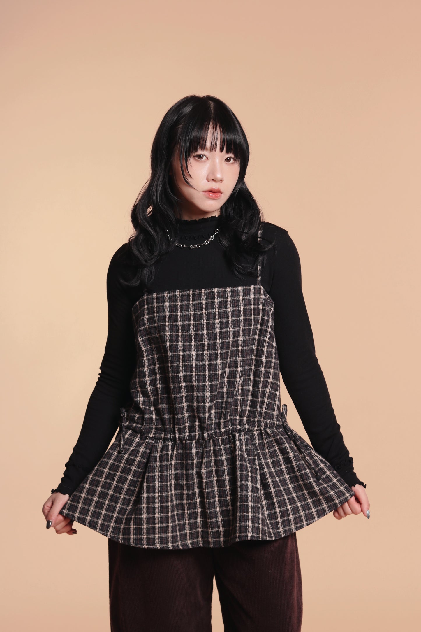 Checkered Sleeveless Top (Navy)