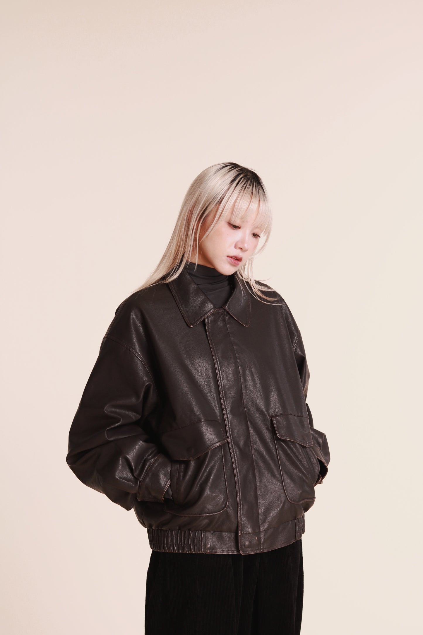 Oversized Leather Jacket (Brown)