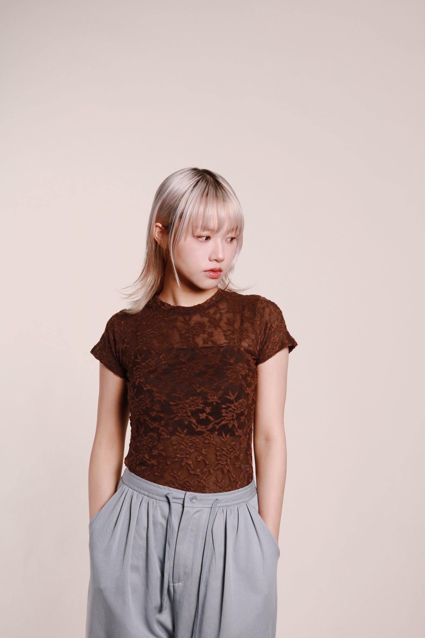 Mesh Flower Top (Brown)