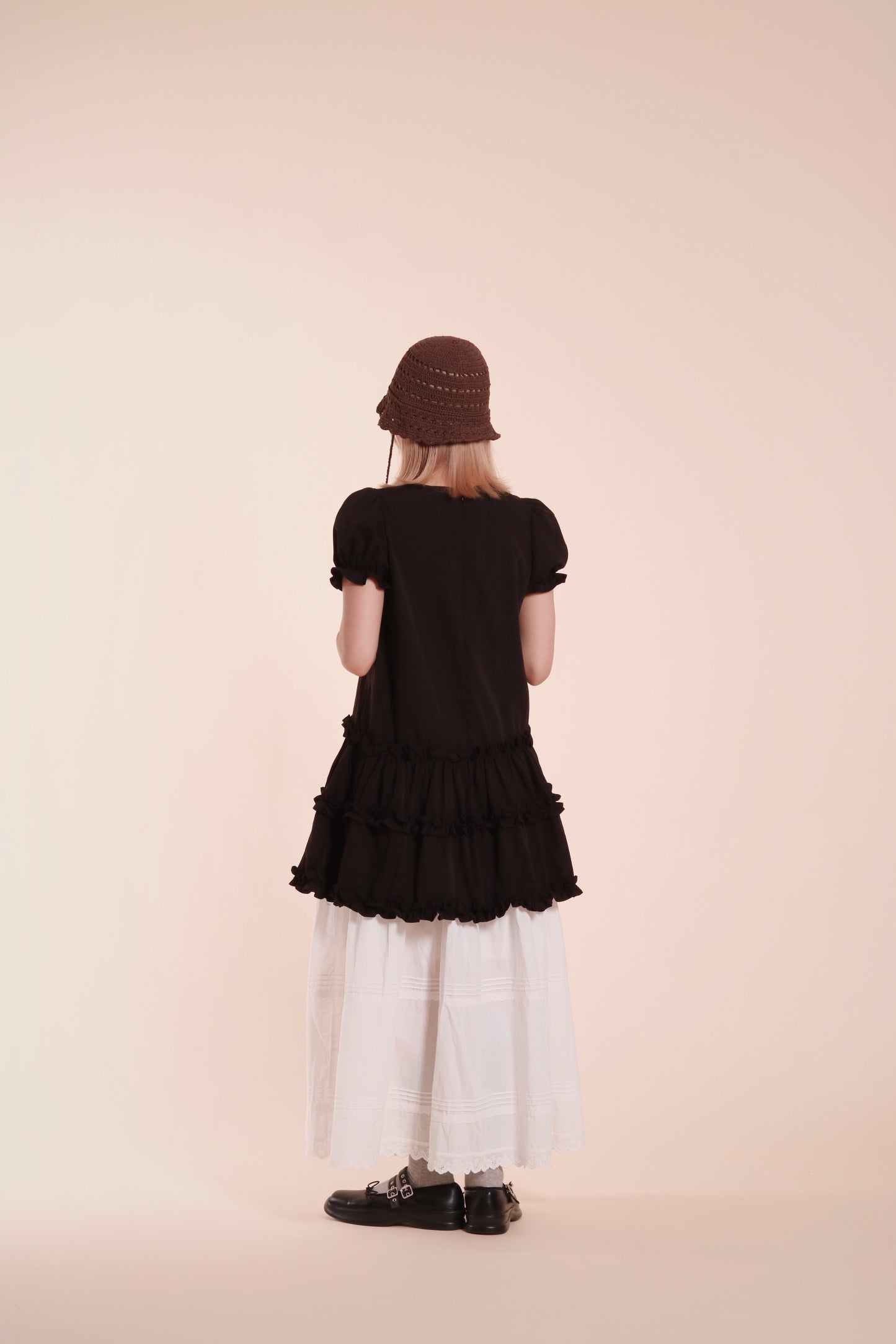 Doll Puff Sleeve Mini Dress (Black)