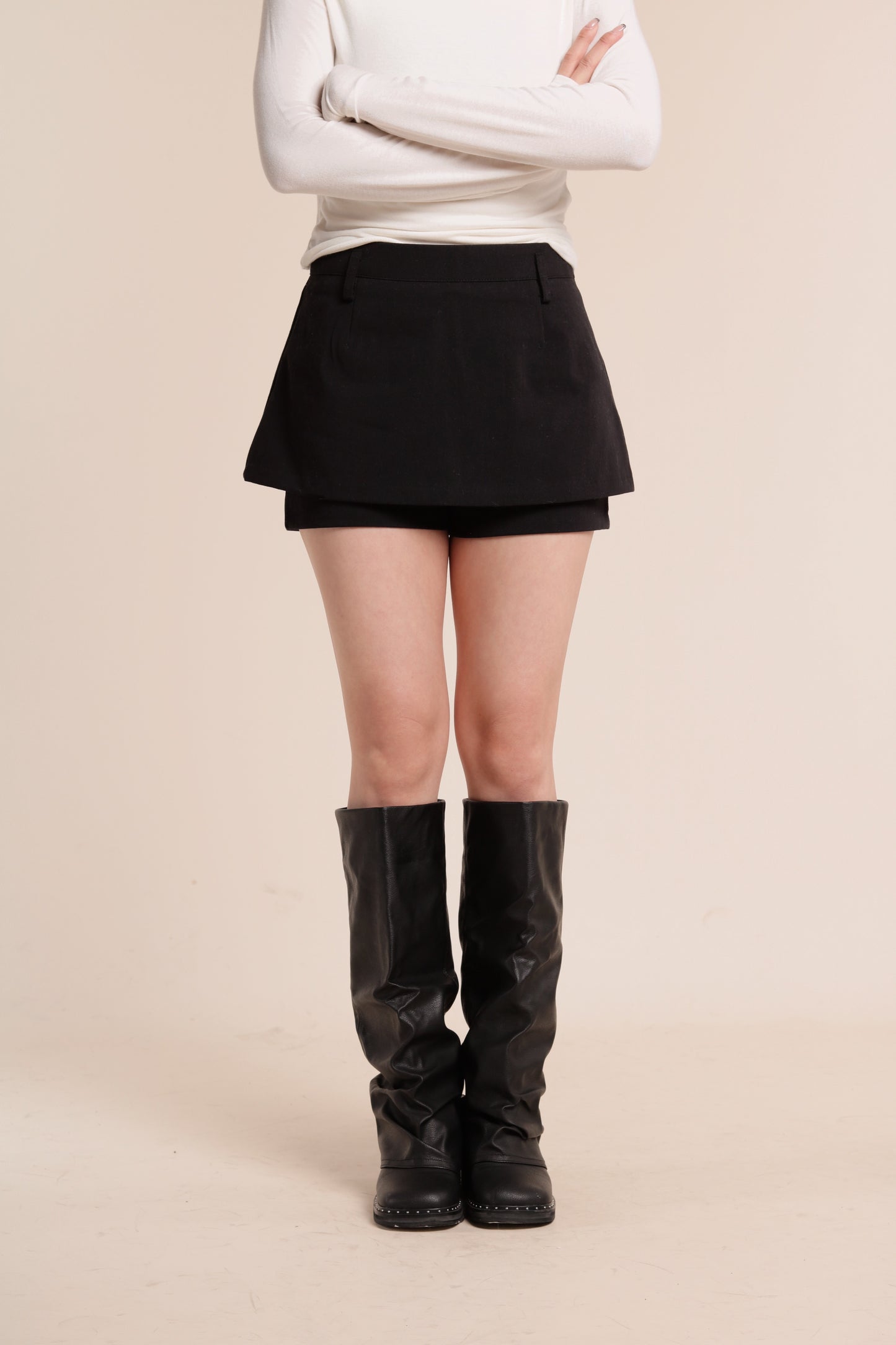 Belted Pants Skirt (Black)