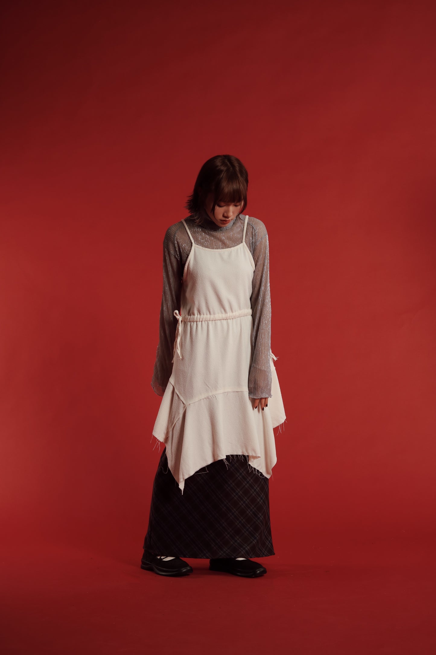 Checkered Slit Skirt (Brown)