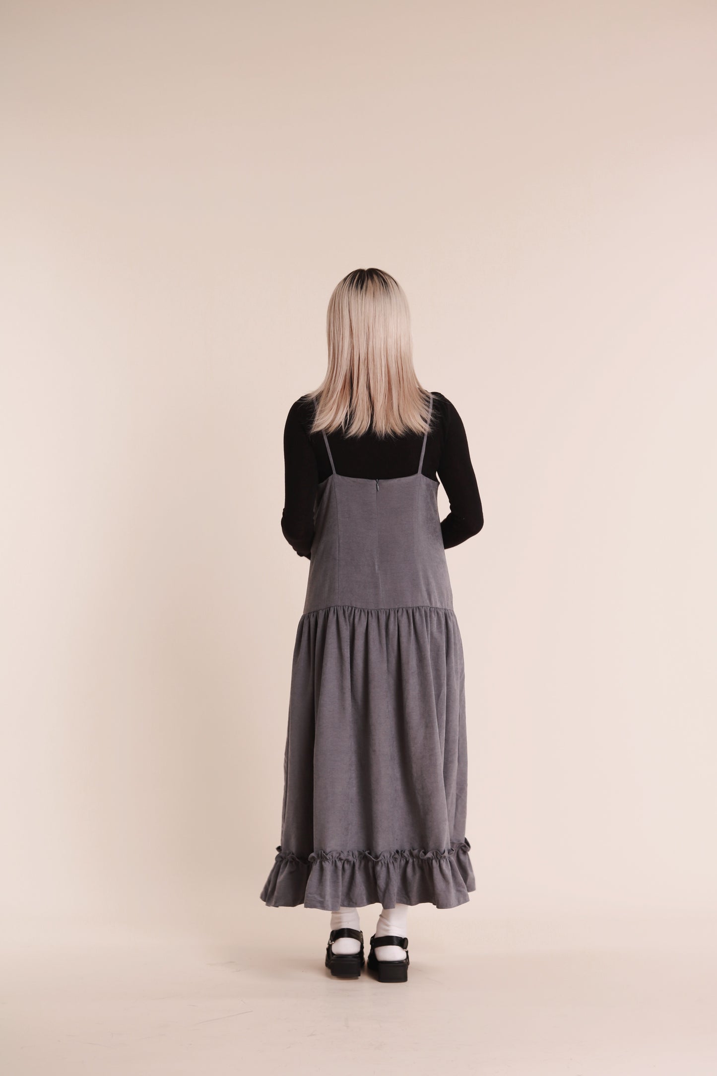 Doll Gathered Ruffle Dress (Grey Blue)