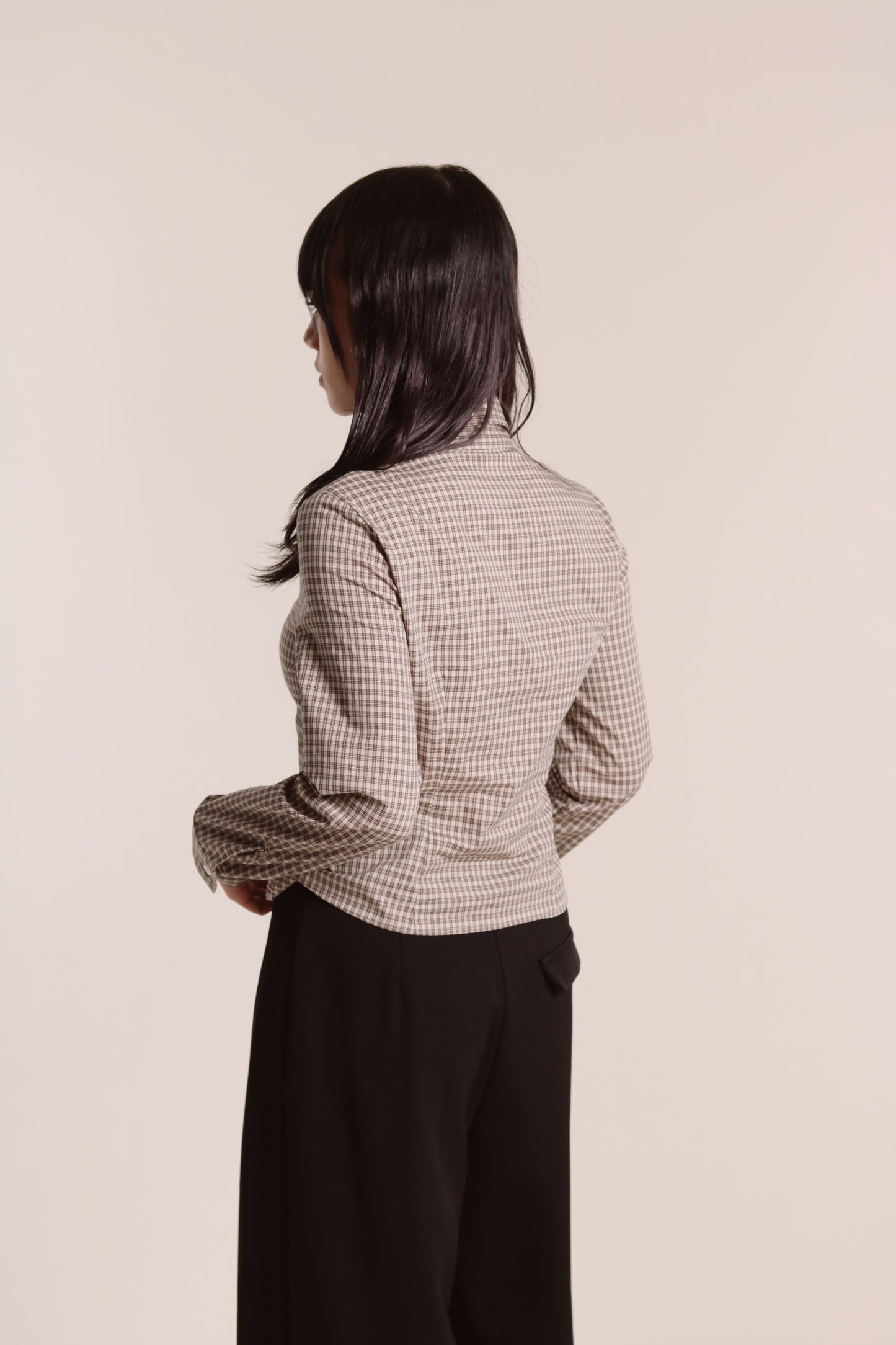 Checkered Crop Shirt (Brown)