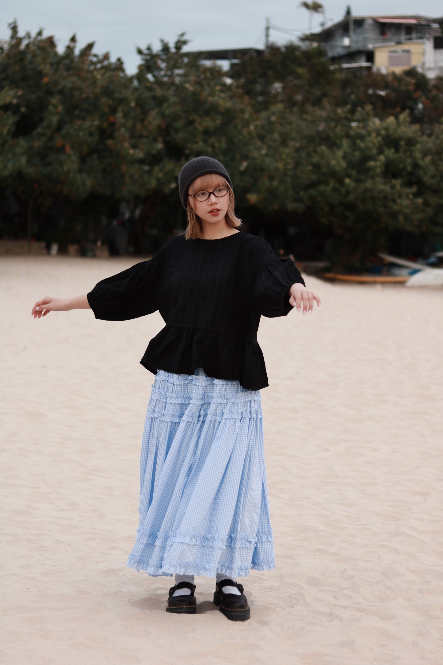 Doll Checkered Ruffle Skirt (Blue)