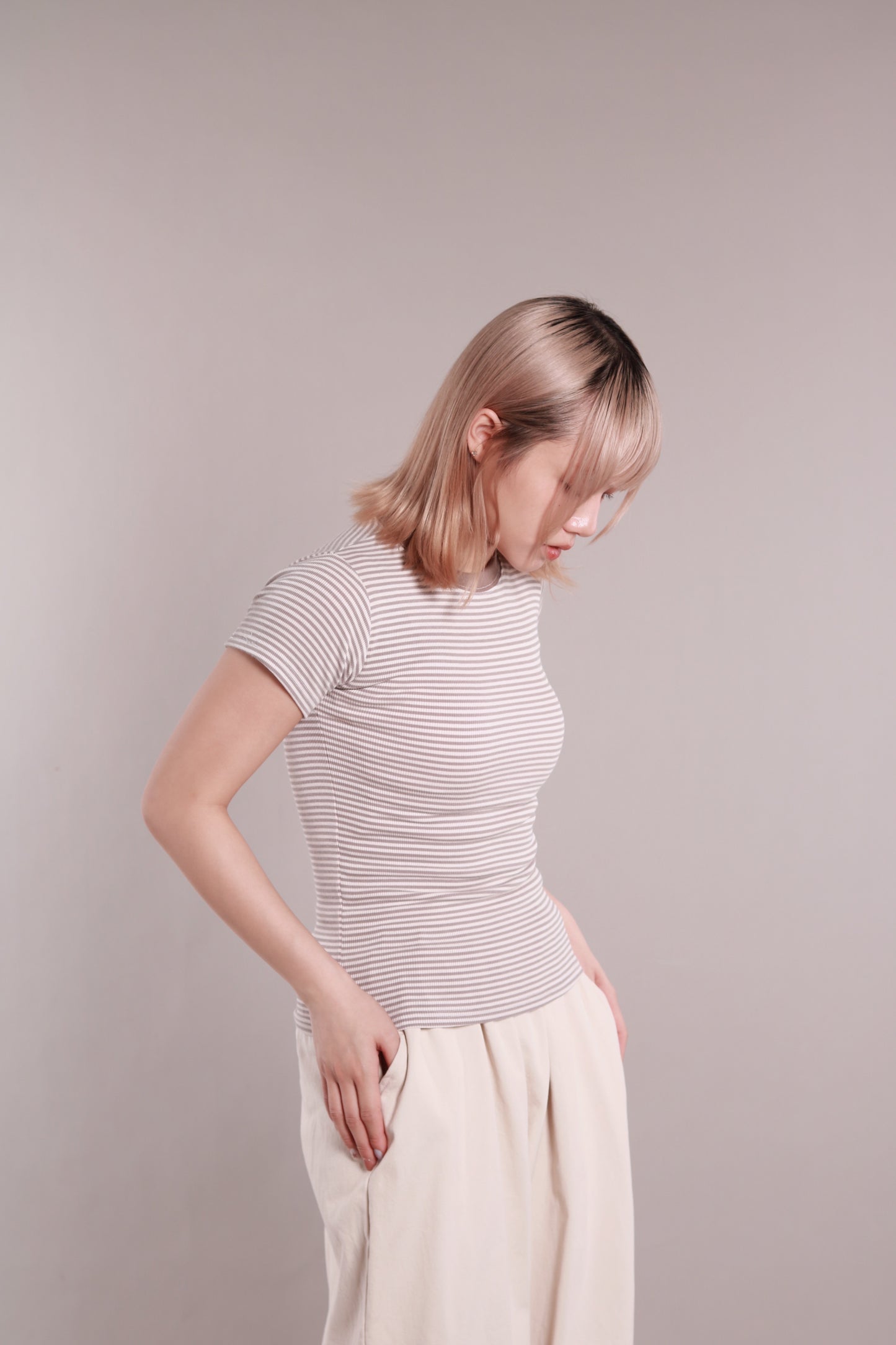 Basic Striped Tee (Beige)