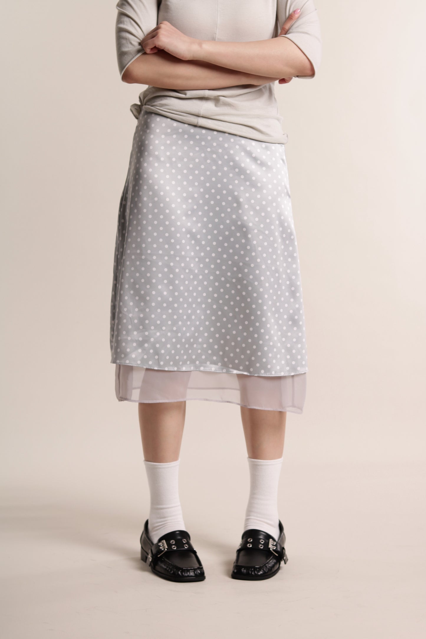 Polka Dot Midi Skirt (Grey)