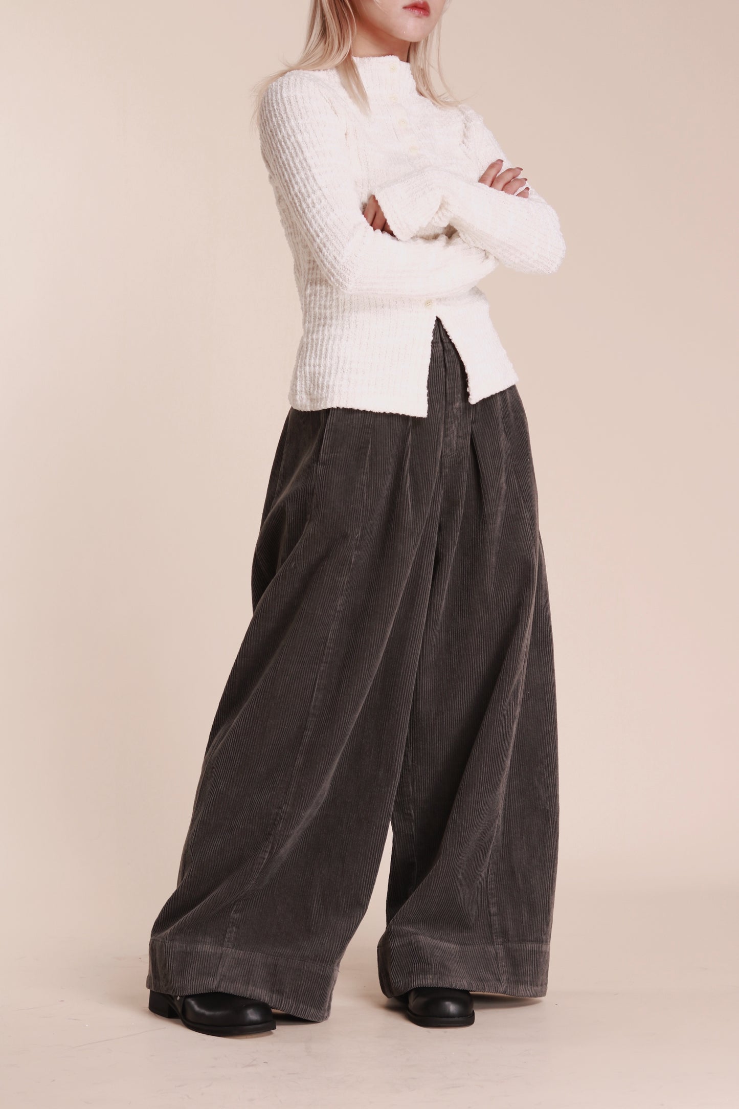 Corduroy Wide Pants (Grey)
