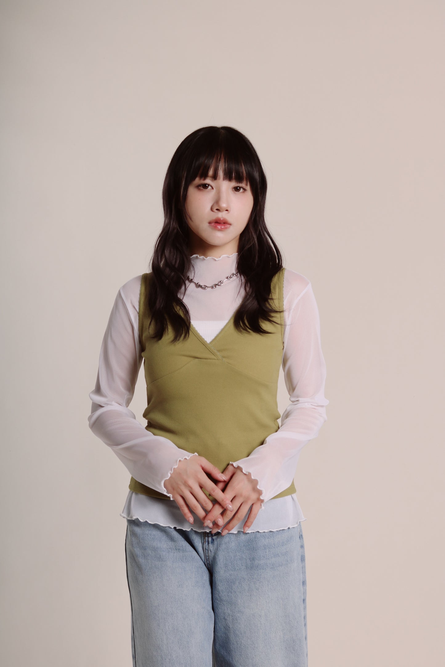 Ruffle See Through Top (White)