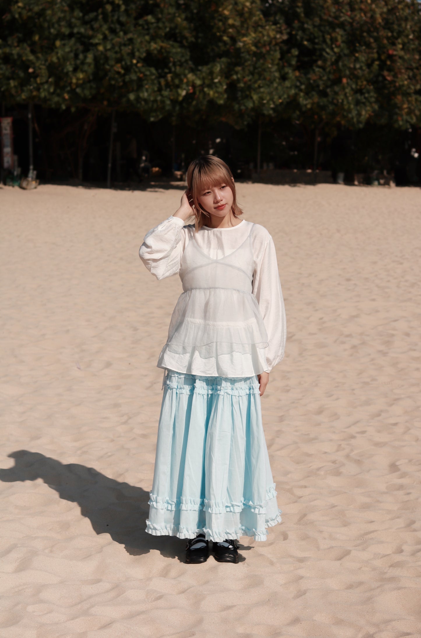 Doll Ribbon Sleeveless Top (Sky)