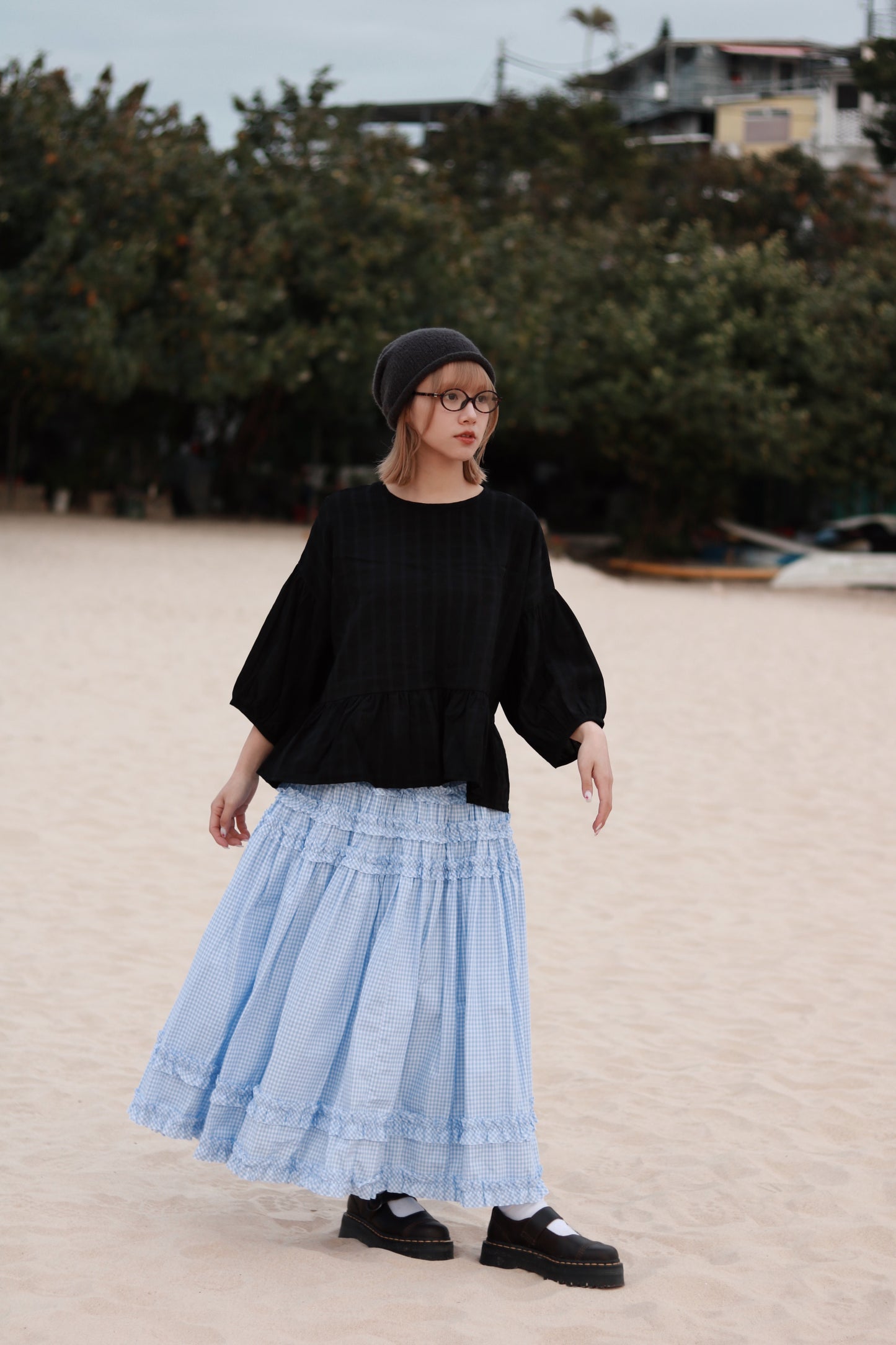 Doll Checkered Ruffle Skirt (Blue)