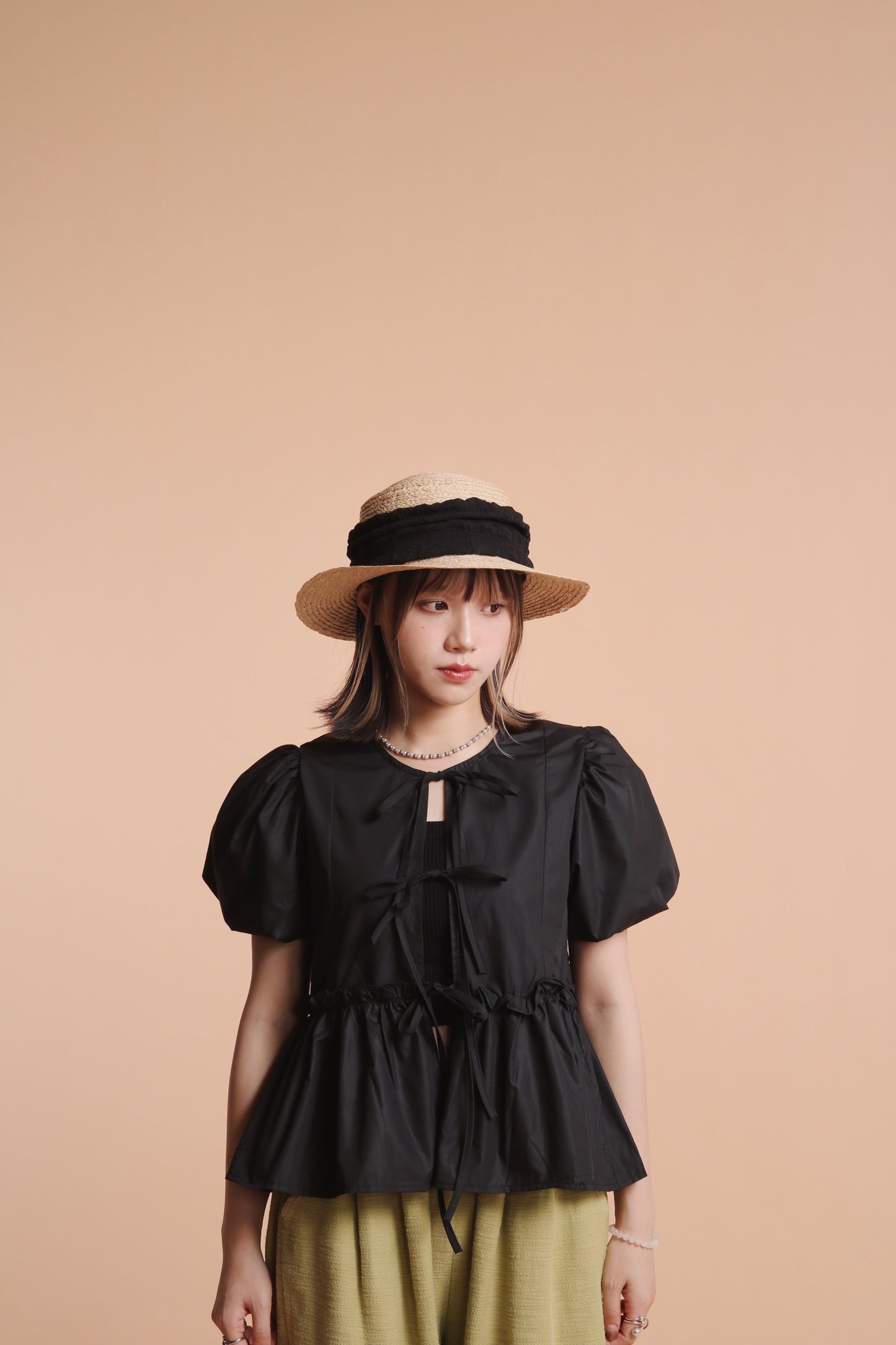 Bubble Straw Hat (Black/Ivory/Mustard)
