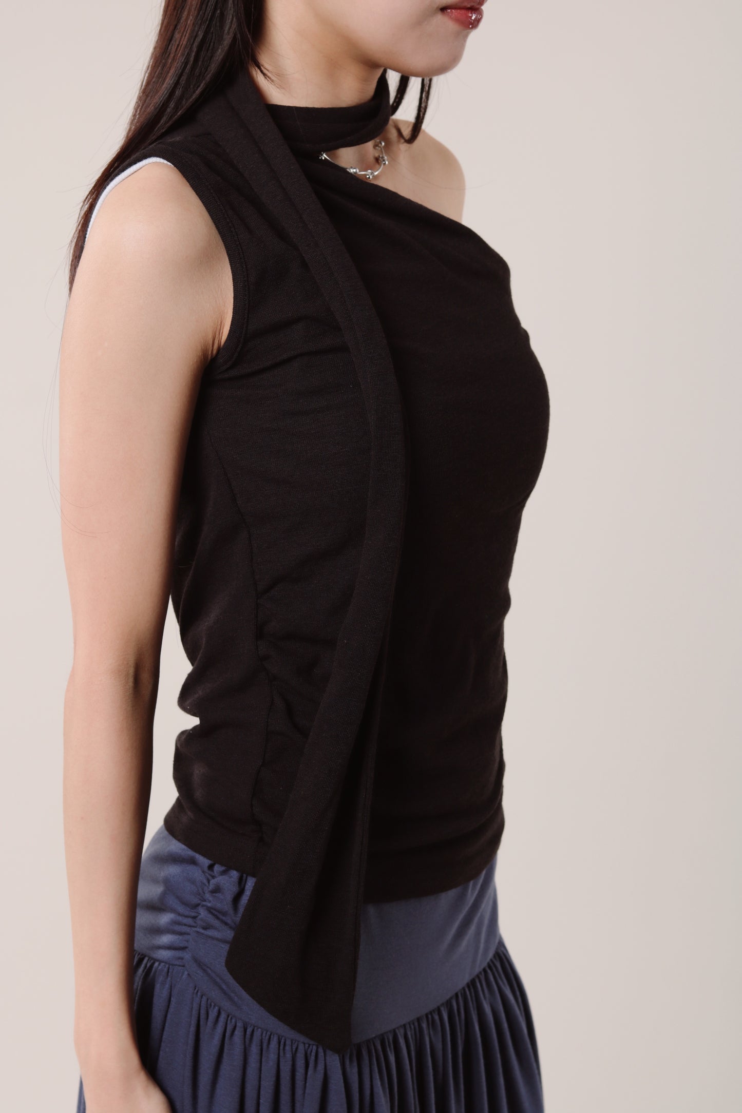 Linen Scarf Top (Black)