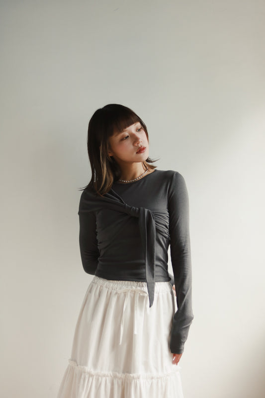Gathered Long Tee (Charcoal)